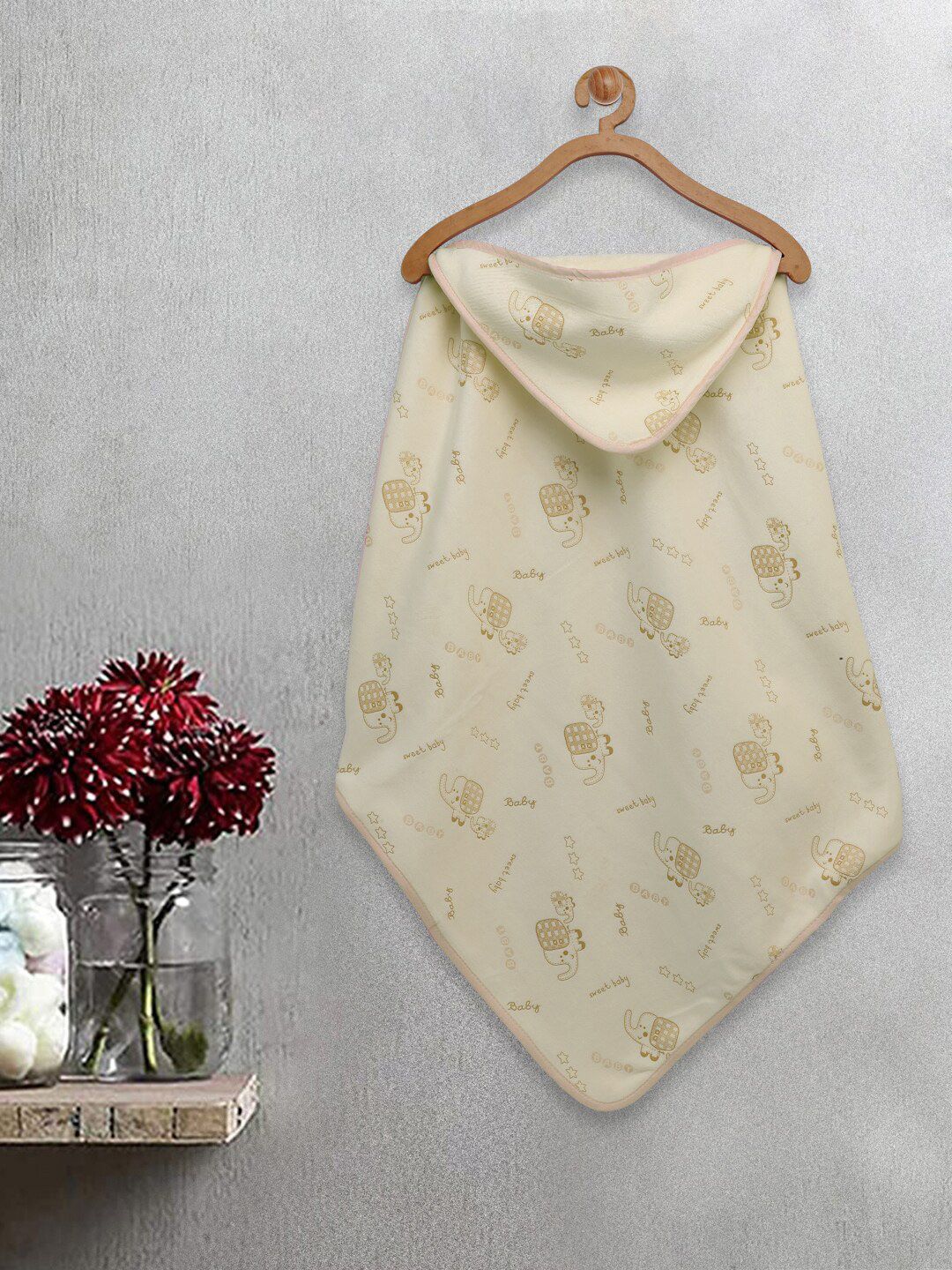 FABINALIV Kids Yellow Colored Cartoon Printed 420 GSM Cotton Hooded Bath Towel