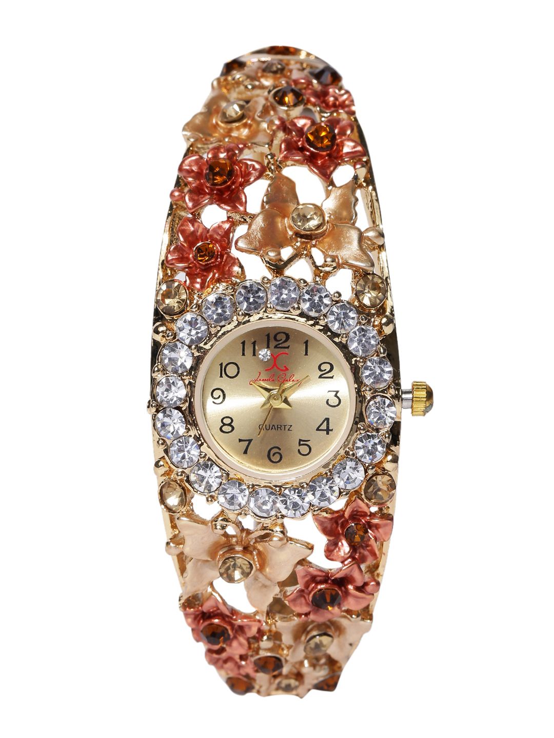 Jewels Galaxy Brown Gold-Plated Handcrafted Charm Bracelet cum Watch Price in India