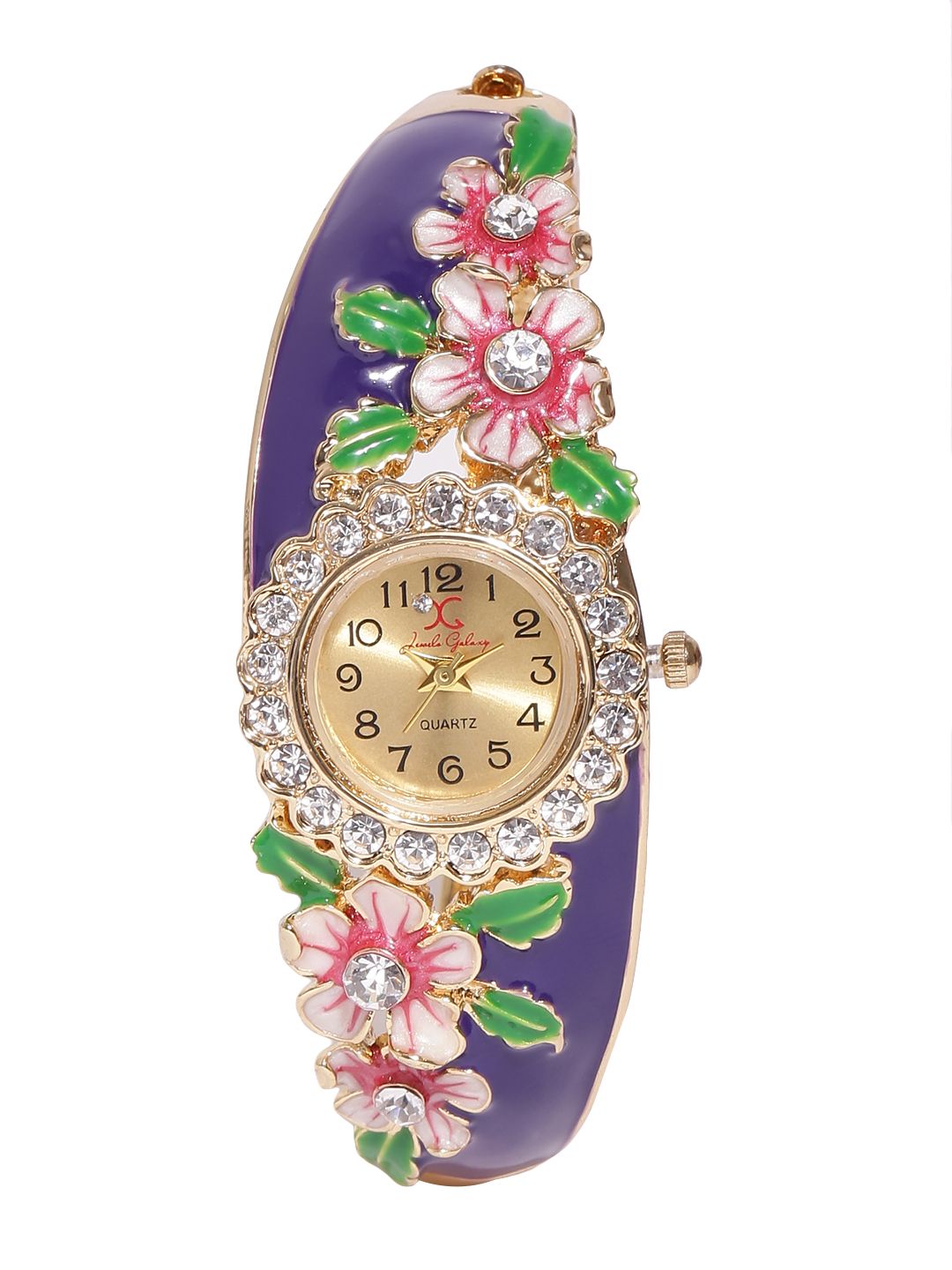 Jewels Galaxy Blue Gold-Plated Studded Handcrafted Bracelet cum Watch Price in India