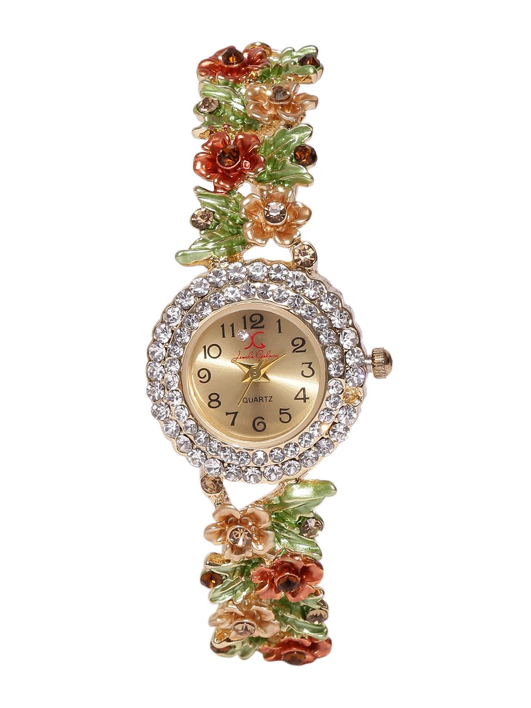 Jewels Galaxy Brown & Green Gold-Plated Handcrafted Bracelet cum Watch Price in India