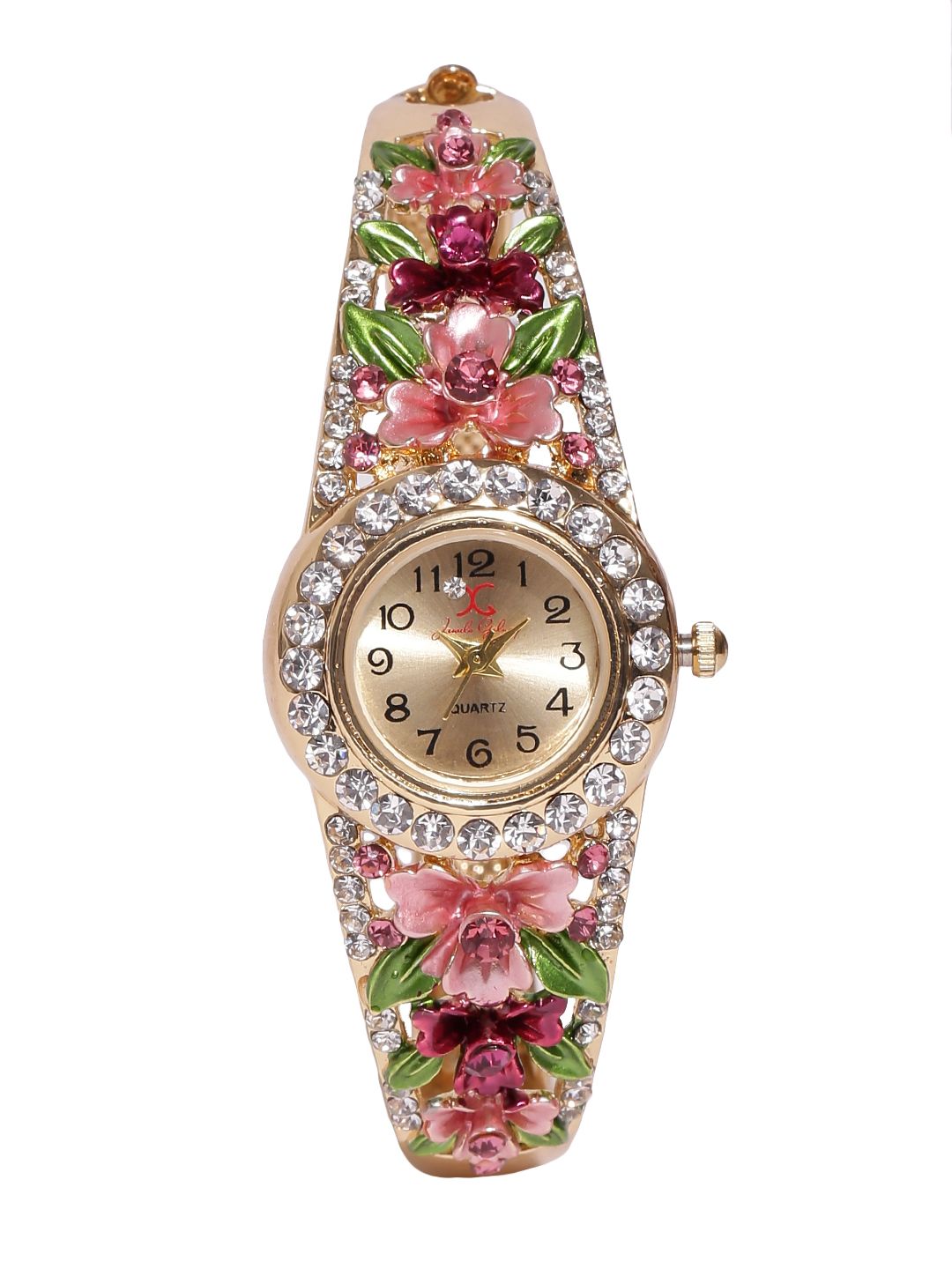 Jewels Galaxy Pink Gold-Plated Handcrafted Bangle-Style Bracelet cum Watch Price in India