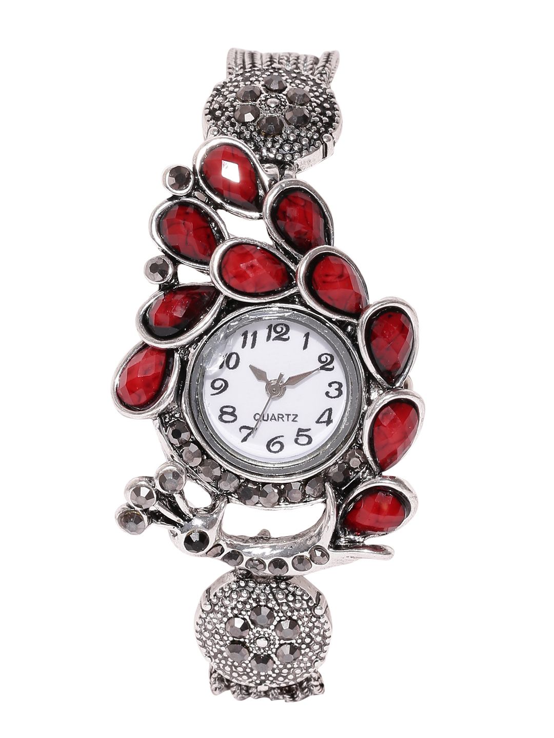 Jewels Galaxy Maroon Silver-Plated Handcrafted Bracelet cum Watch Price in India