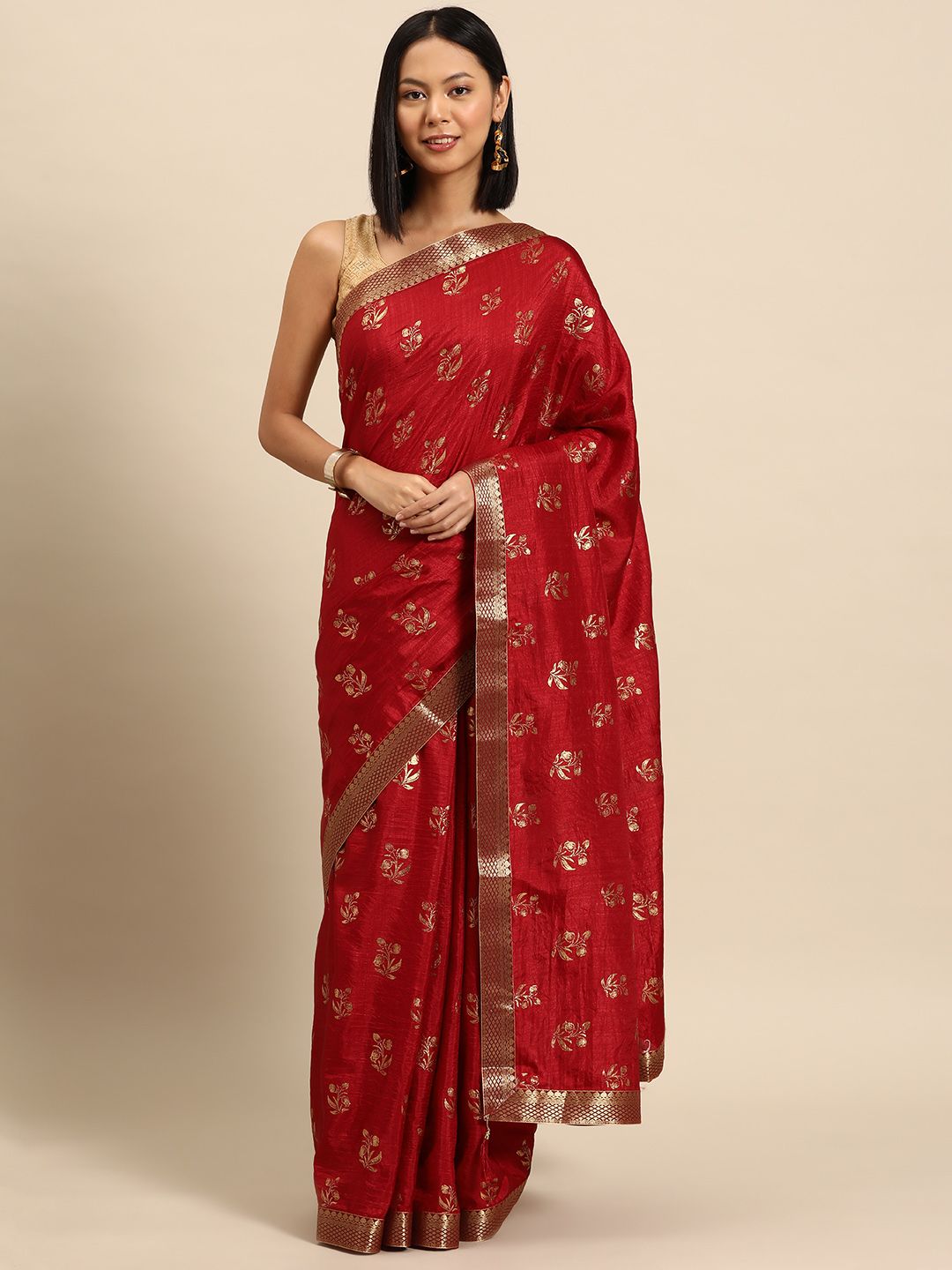 Libas Floral Zari Silk Blend Saree Price in India
