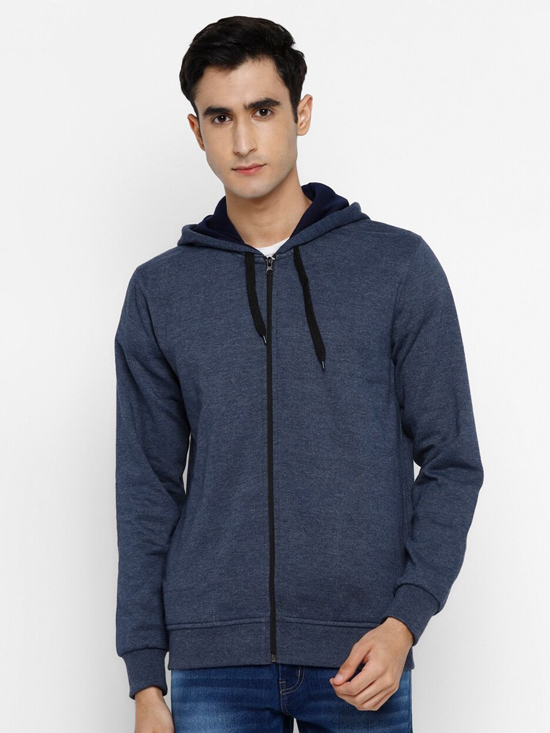Alan Jones Men Solid Hooded Front-Open Sweatshirt