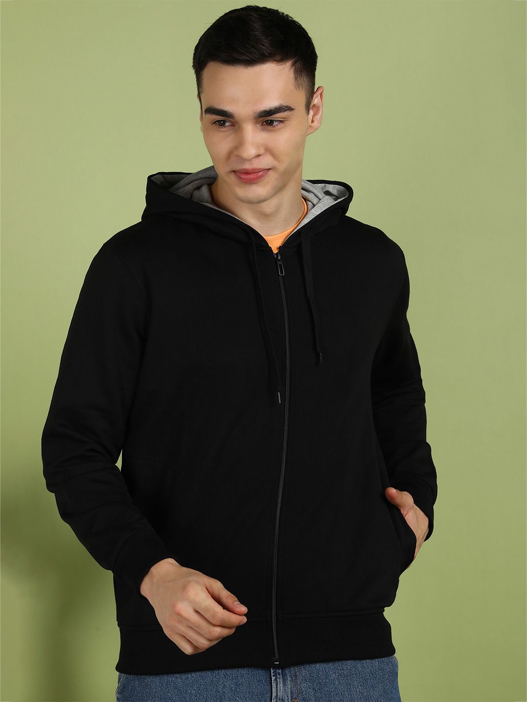 Alan Jones Men Solid Hooded Front-Open Sweatshirt