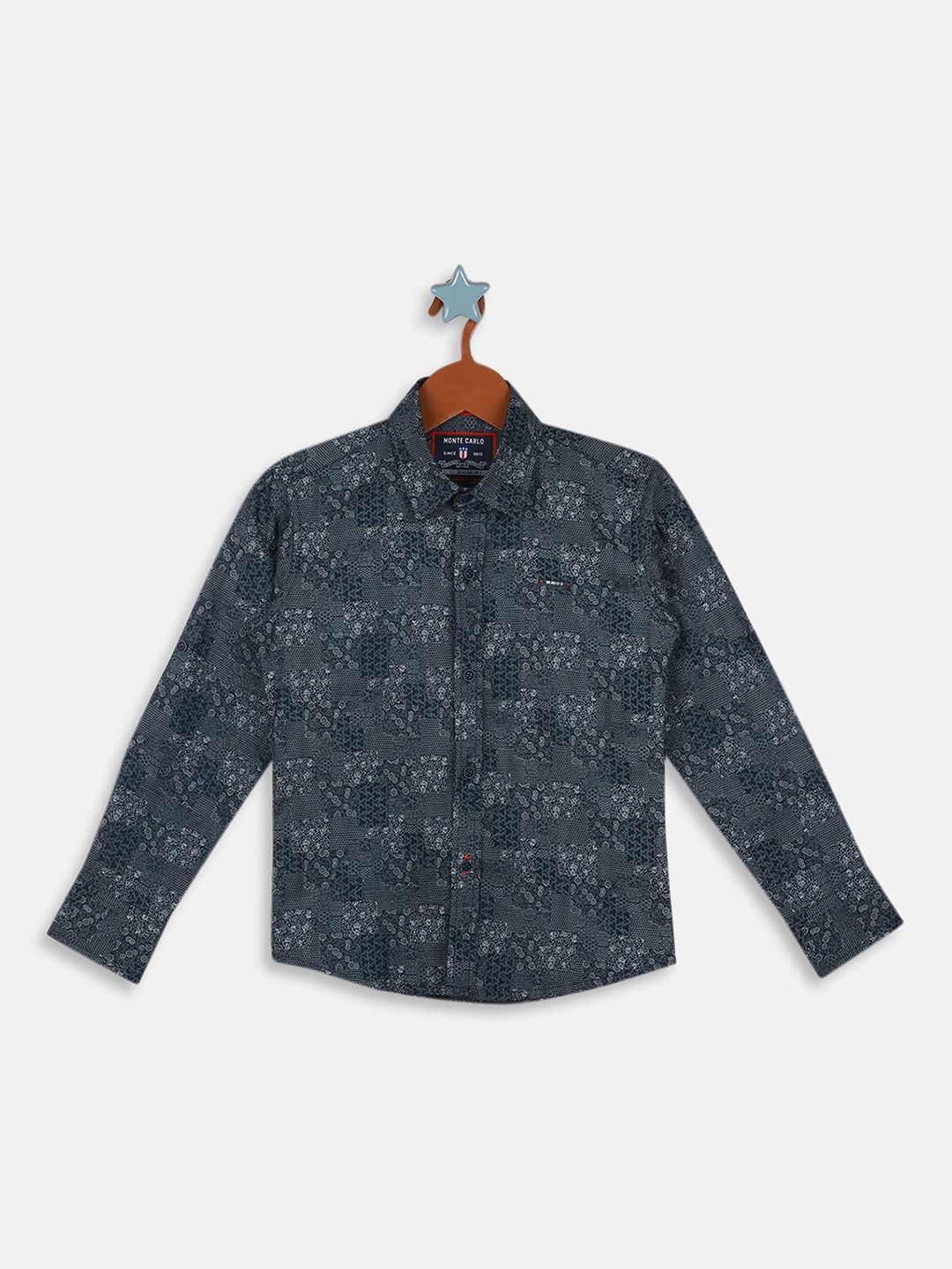 Monte Carlo Boys Abstract Printed Roll Up Sleeves Cotton Casual Shirt