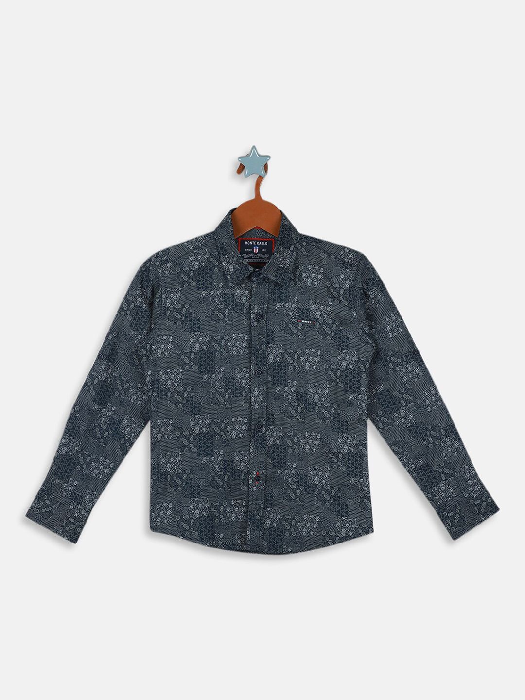 Monte Carlo Boys Abstract Printed Roll Up Sleeves Cotton Casual Shirt