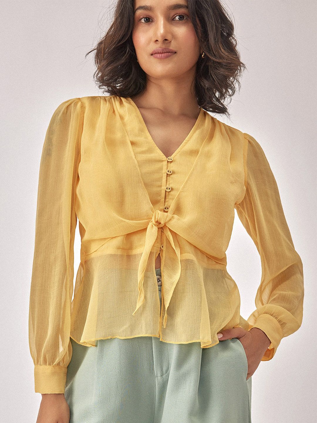 The Label Life Yellow Chiffon Top Price in India