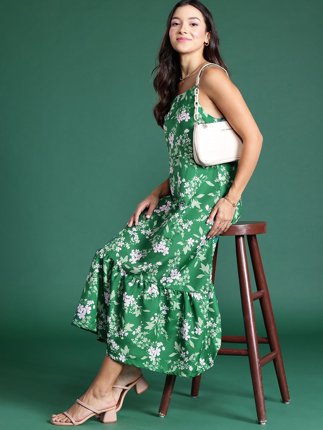 DressBerry Floral Print A-Line Midi Dress Price in India