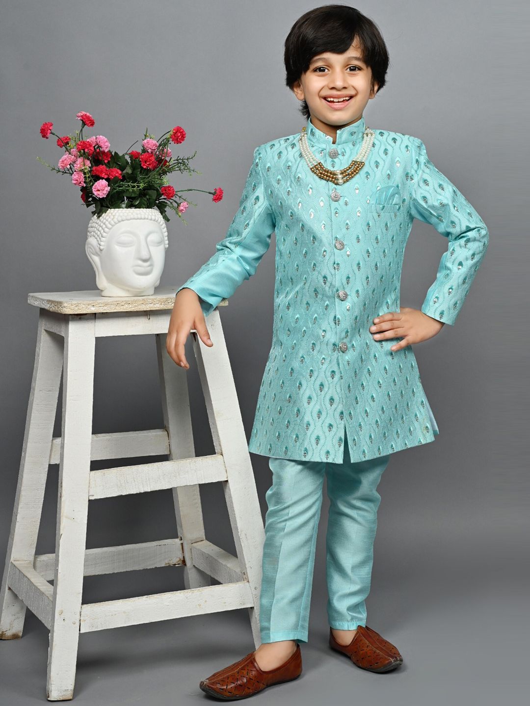 ahhaaaa Boys Embellished Sherwani Set