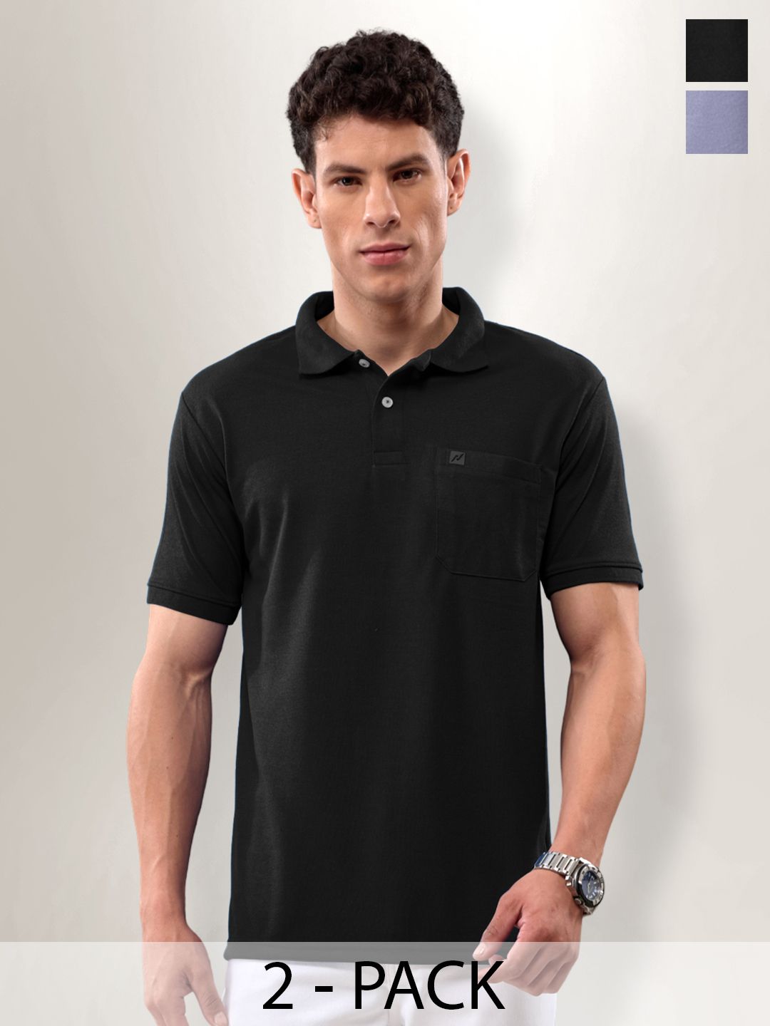 LUX NITRO Pack Of 2 Polo Collar Anti Odour Cotton Blend Sports T-shirt