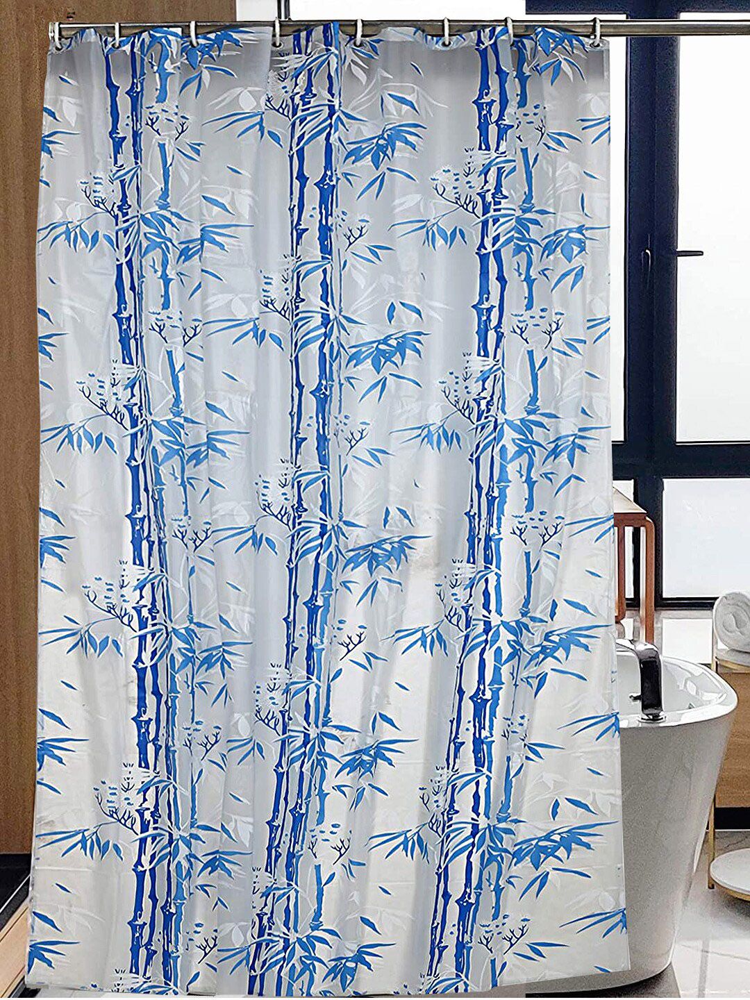 WEAVERS VILLA Blue & White Printed PVC  Shower Curtains