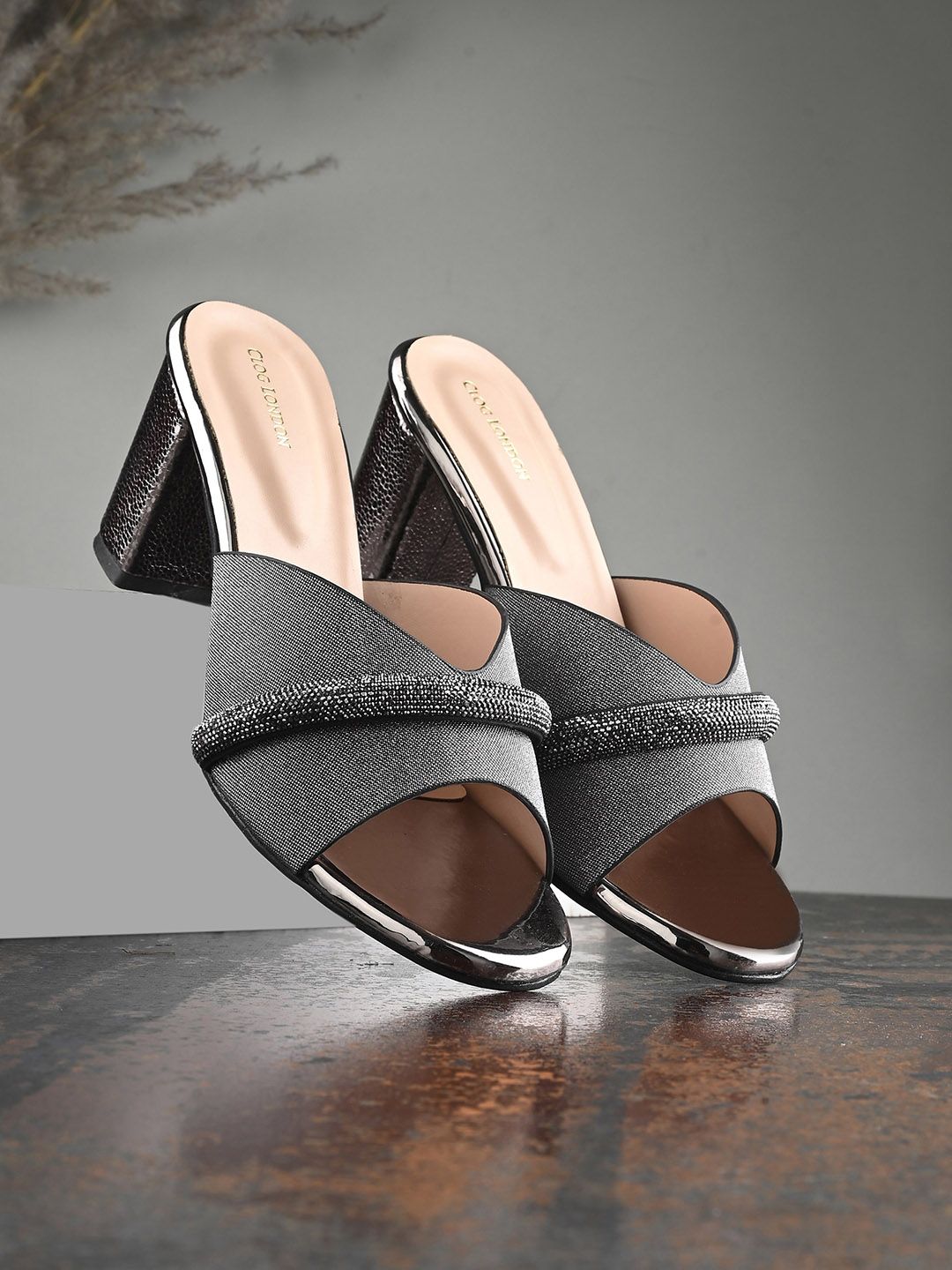 CLOG LONDON Embellished Open Toe Block Heels