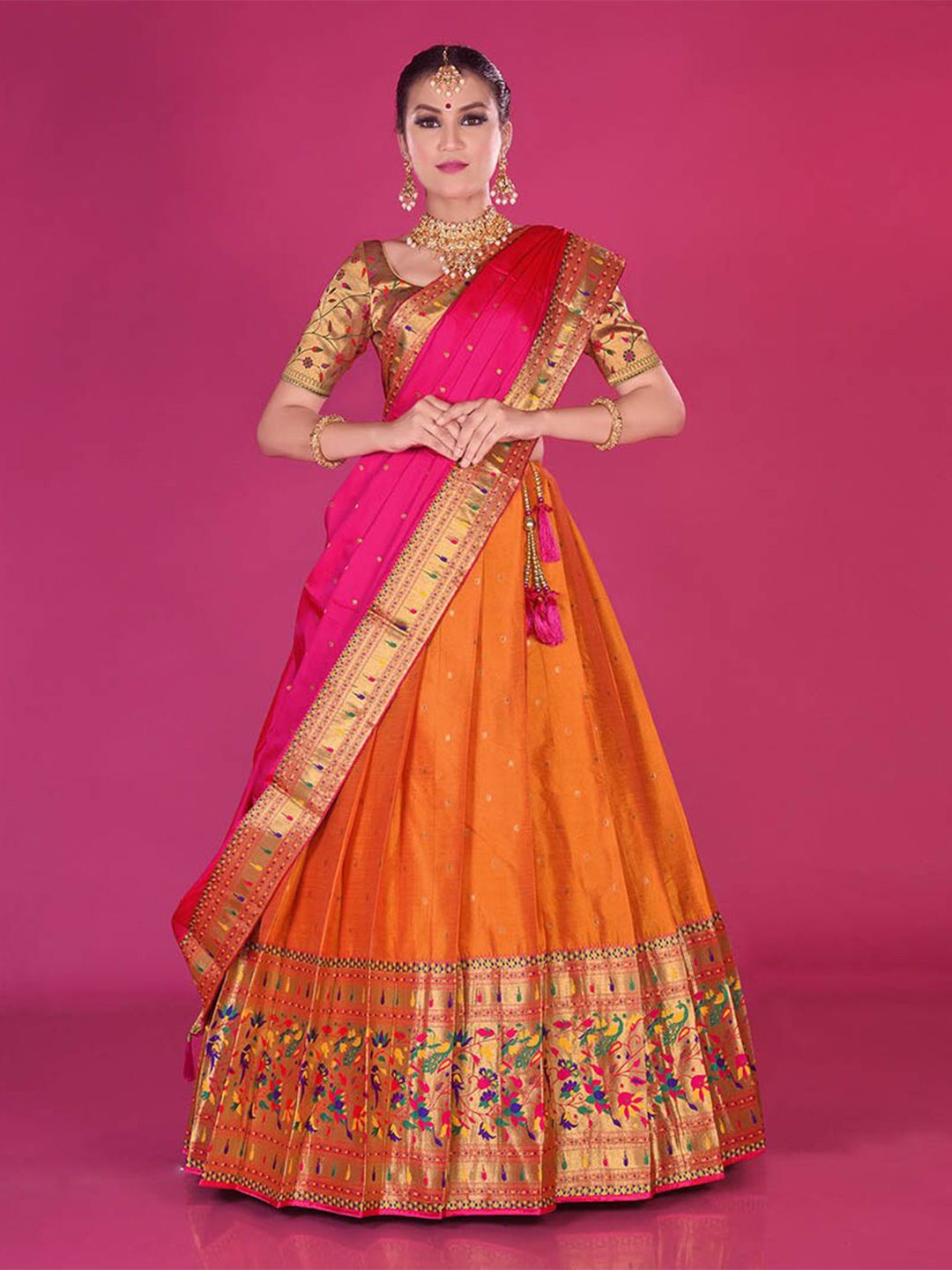 HALFSAREE STUDIO Woven Design Semi-Stitched Lehenga & Blouse With Dupatta Price in India