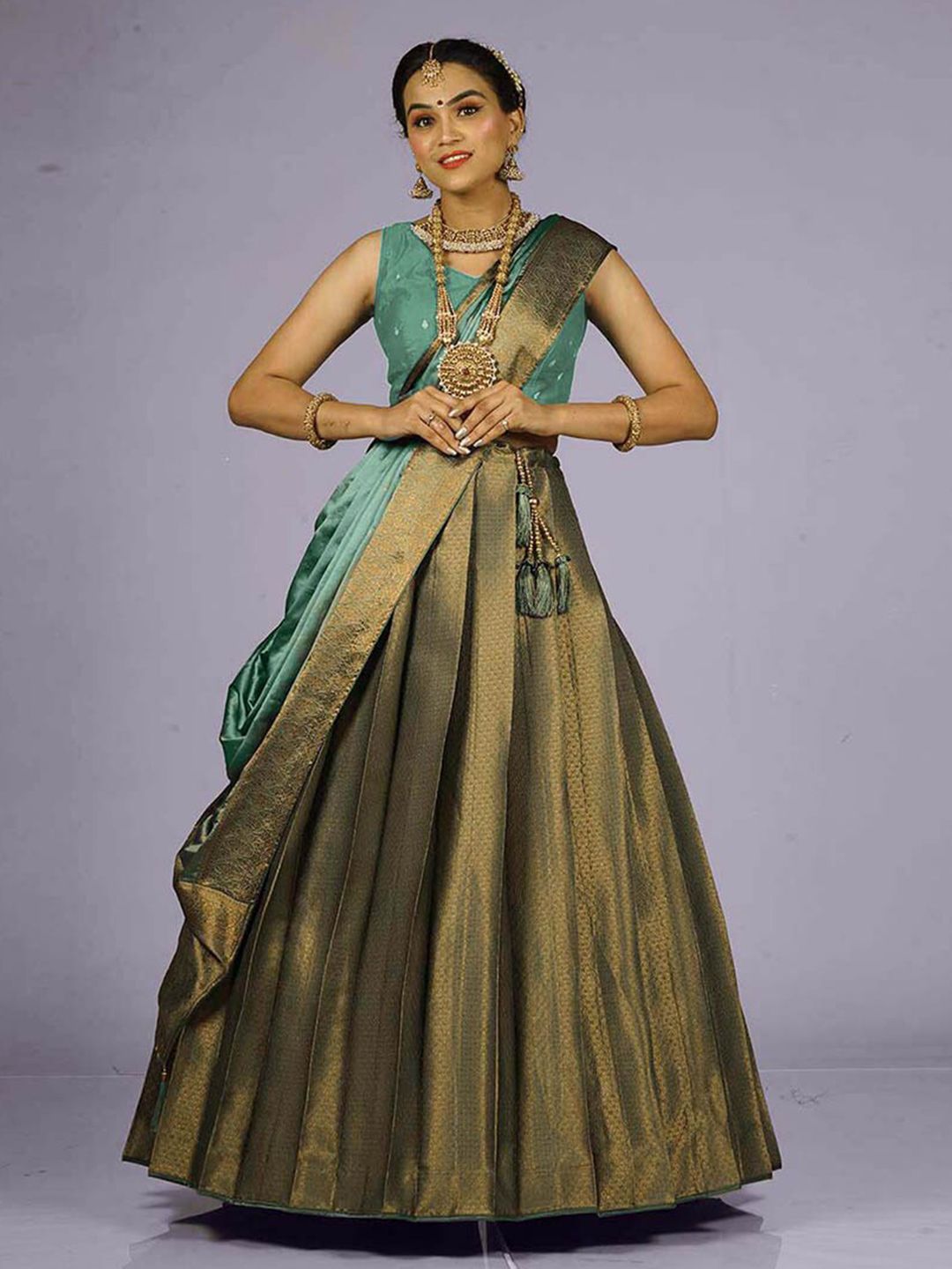 HALFSAREE STUDIO Woven Design Semi-Stitched Lehenga & Blouse With Dupatta Price in India