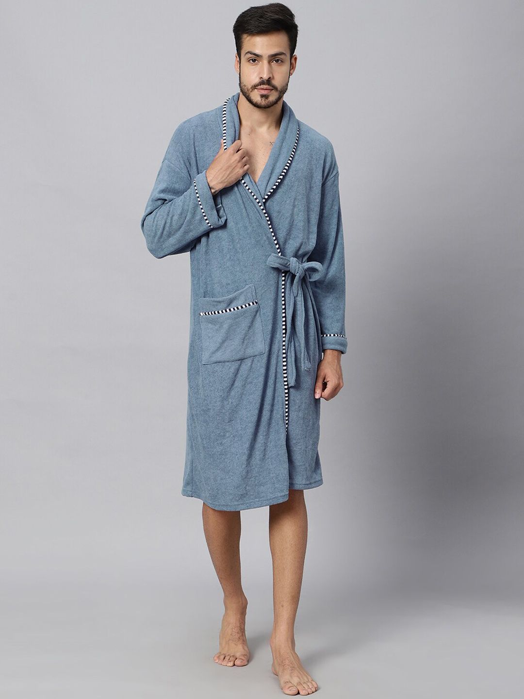 LacyLook Men Printed Shwal Collar Terry Cotton Bath Robe