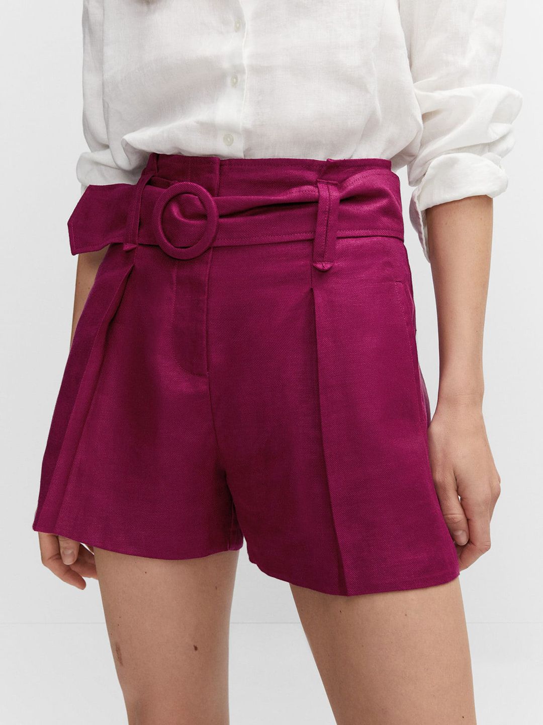 MANGO Women Linen Shorts with Belt Price in India