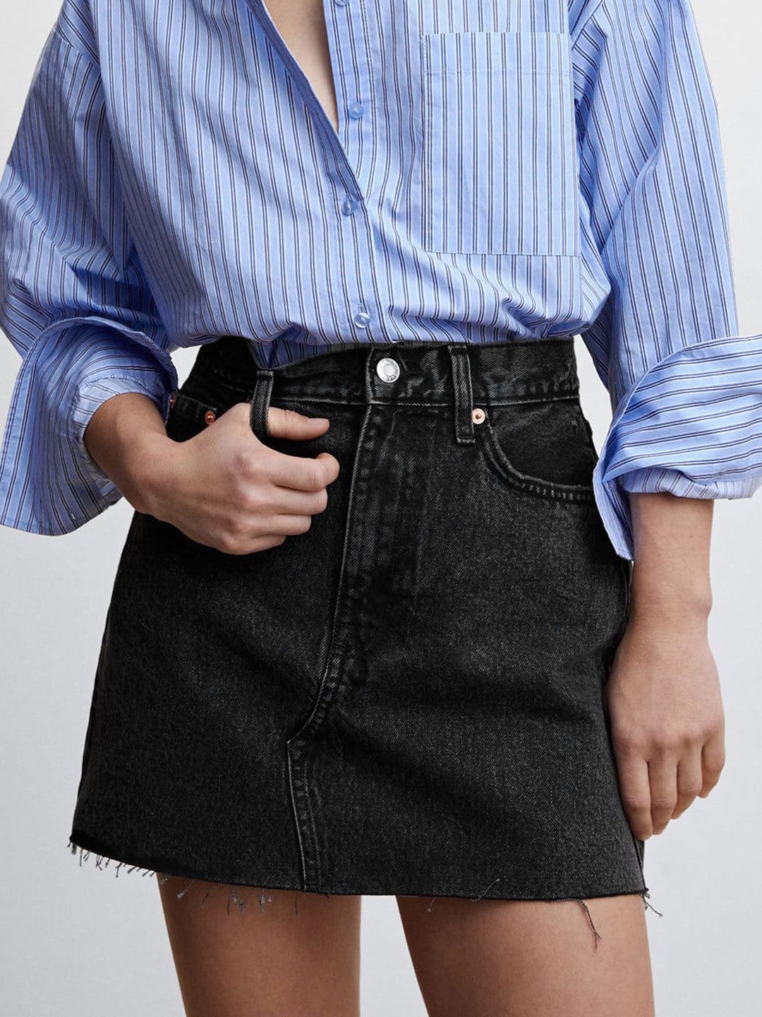 MANGO Pure Cotton Solid Denim Mini Skirt Price in India