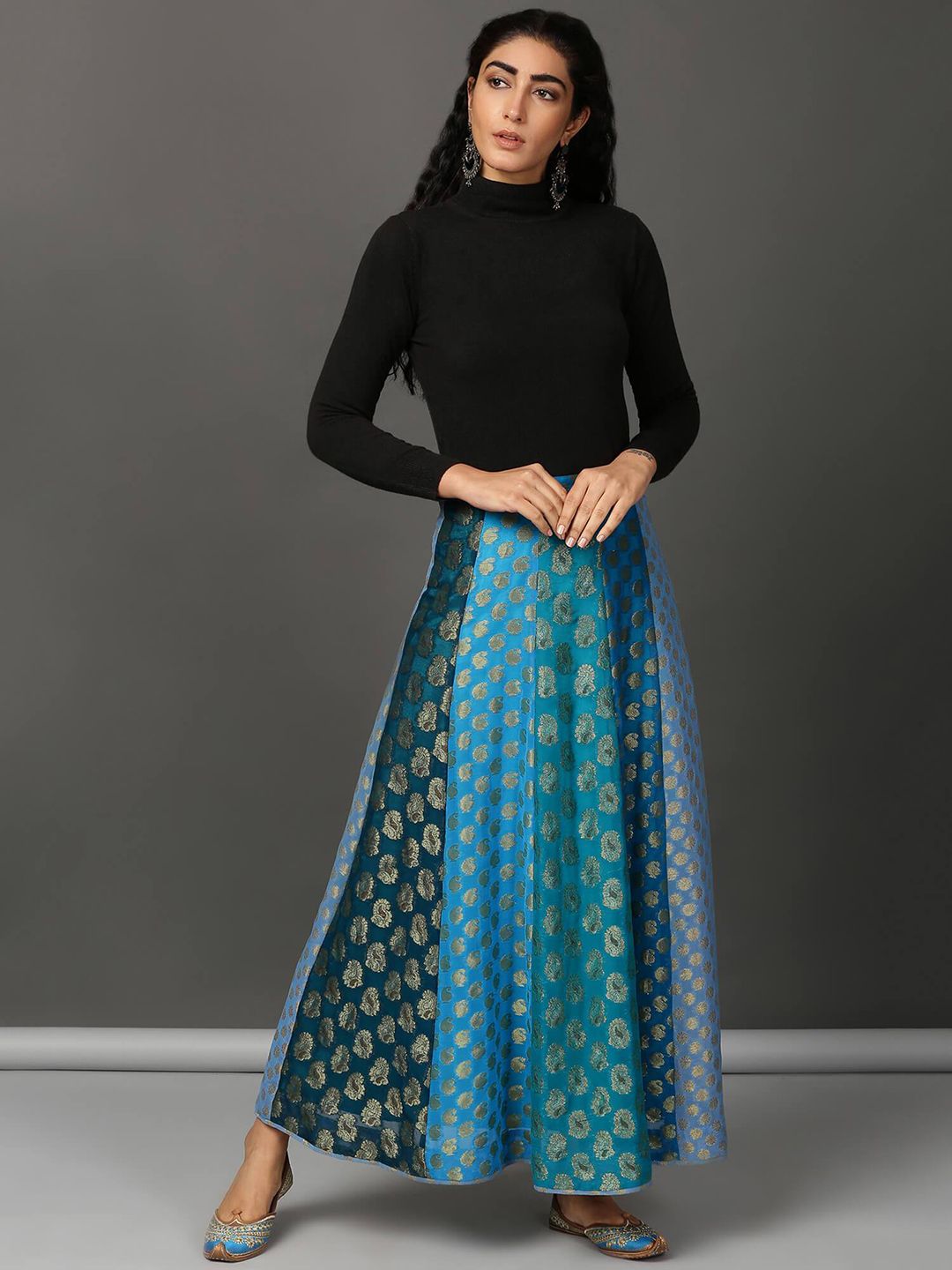 NUHH Ethnic Motif Woven Design Flared Maxi Skirts Price in India