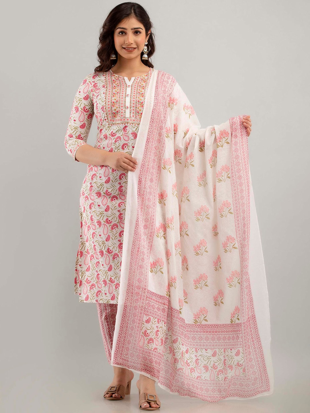 FASHION DEPTH Pink Ethnic Motifs Printed Pure Cotton Kurta with Trousers & With Price in India