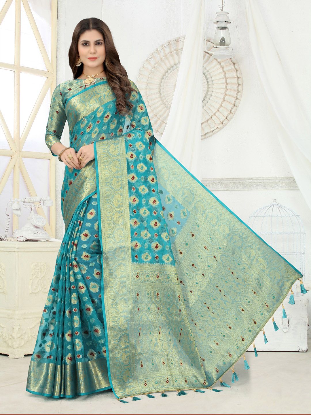 PERFECT WEAR Woven Design Zari Silk Cotton Banarasi Saree Price in India