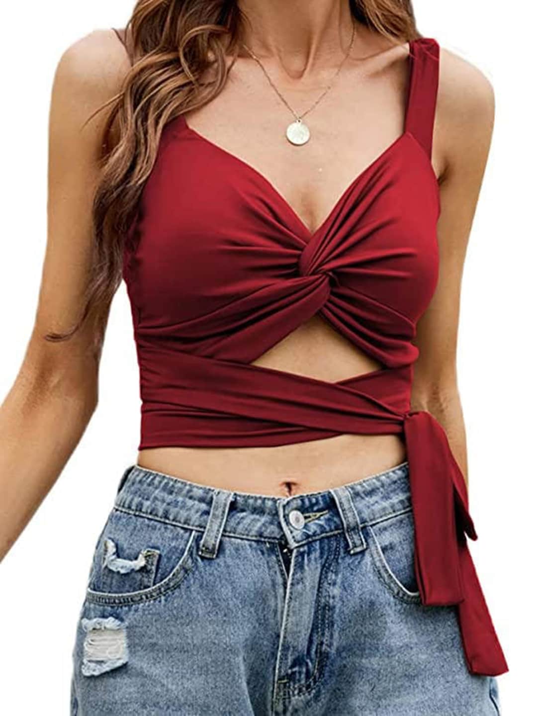 BAESD Twisted Shoulder Straps Crop Top Price in India