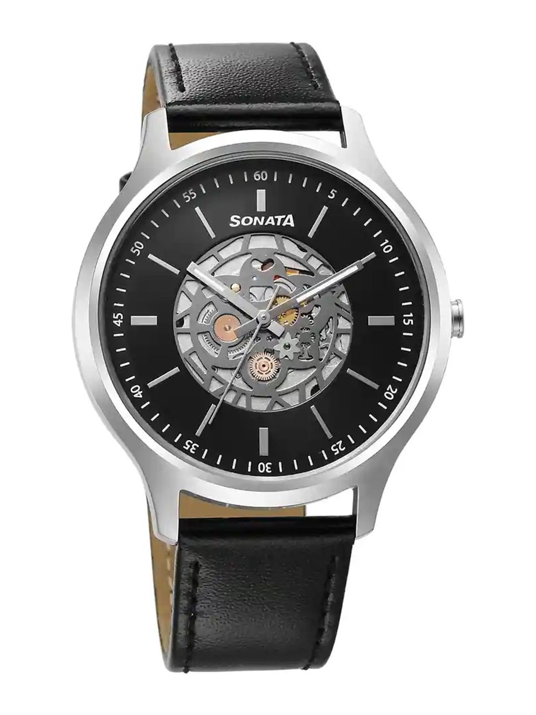 Sonata Men Black Brass Skeleton Dial & Leather Straps Analogue Watch 7140SL05 deal from myntra Sonata Men Black Brass Skeleton Dial & Leather Straps Analogue Watch 7140SL05 deal from myntra