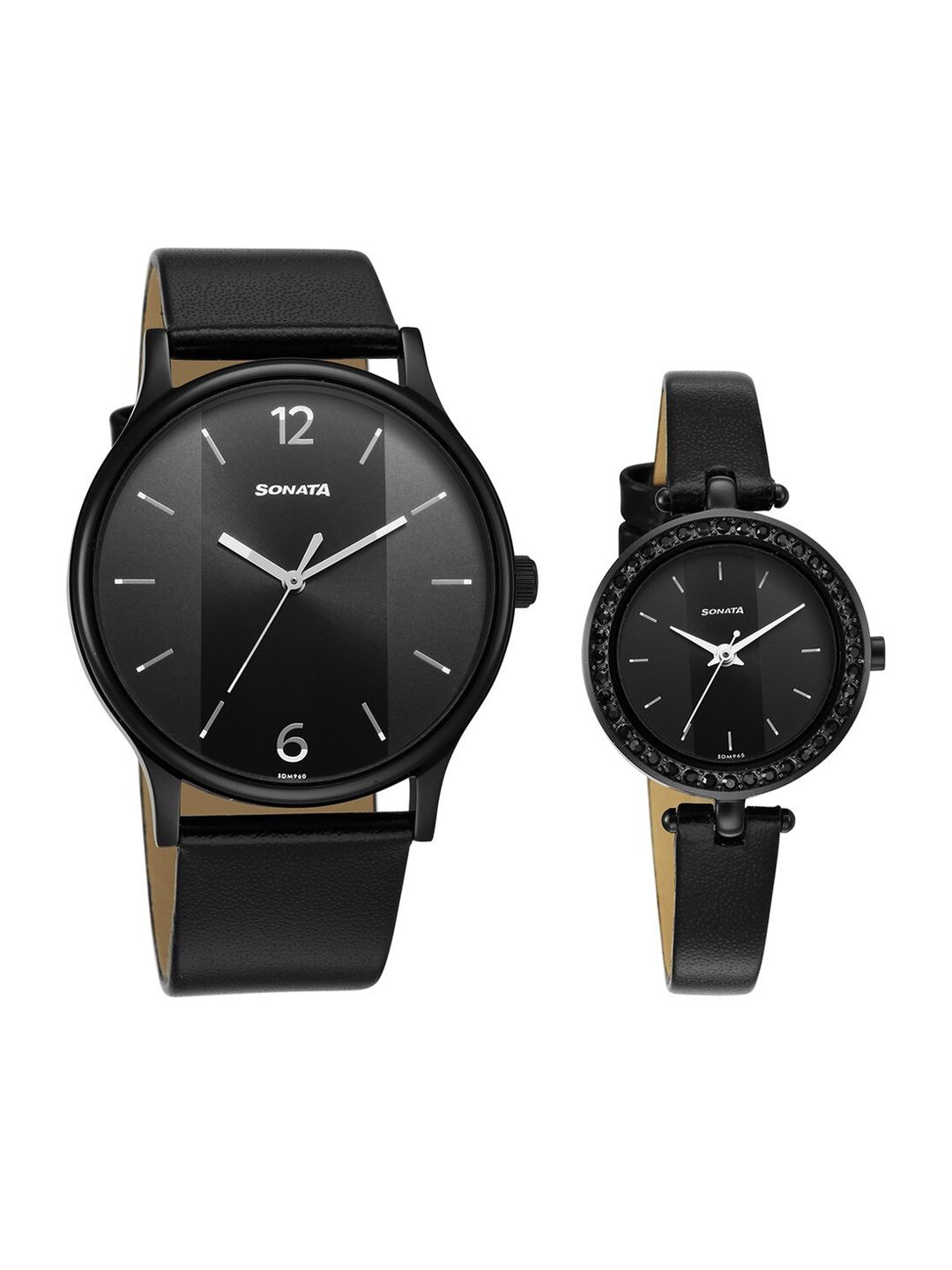 Sonata Sonata Brass Dial & Leather Straps Couple Analogue Watch 7710587041NL01