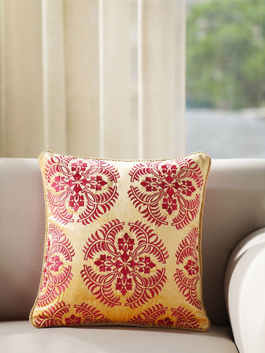 Pure Home and Living Pure Home and Living Viscose Rayon Durable Embroidered Square Cushion Cover -15.7x15.7In