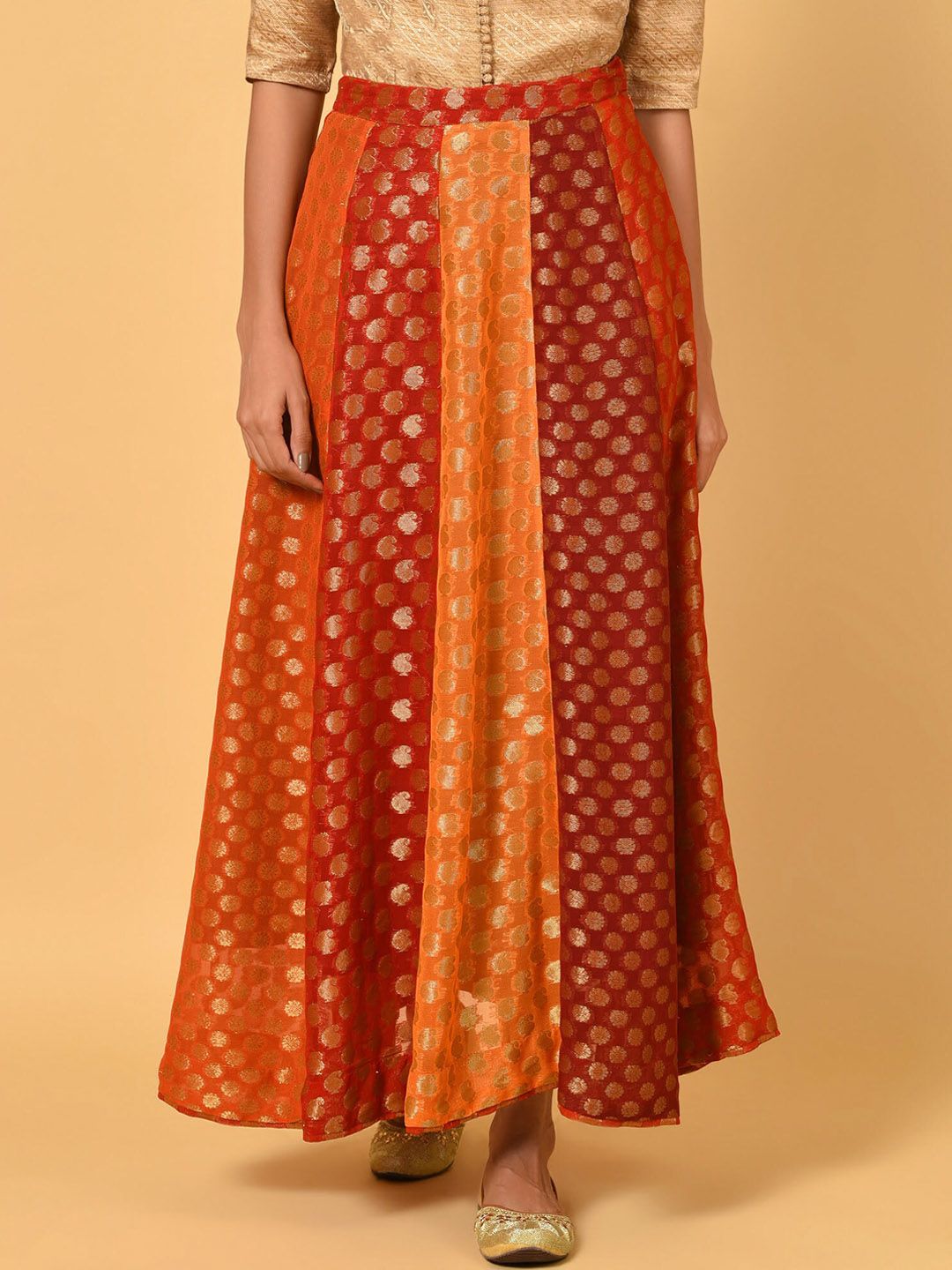 NUHH Self-Design Jacquard High-Waist Flared Maxi Skirt Price in India