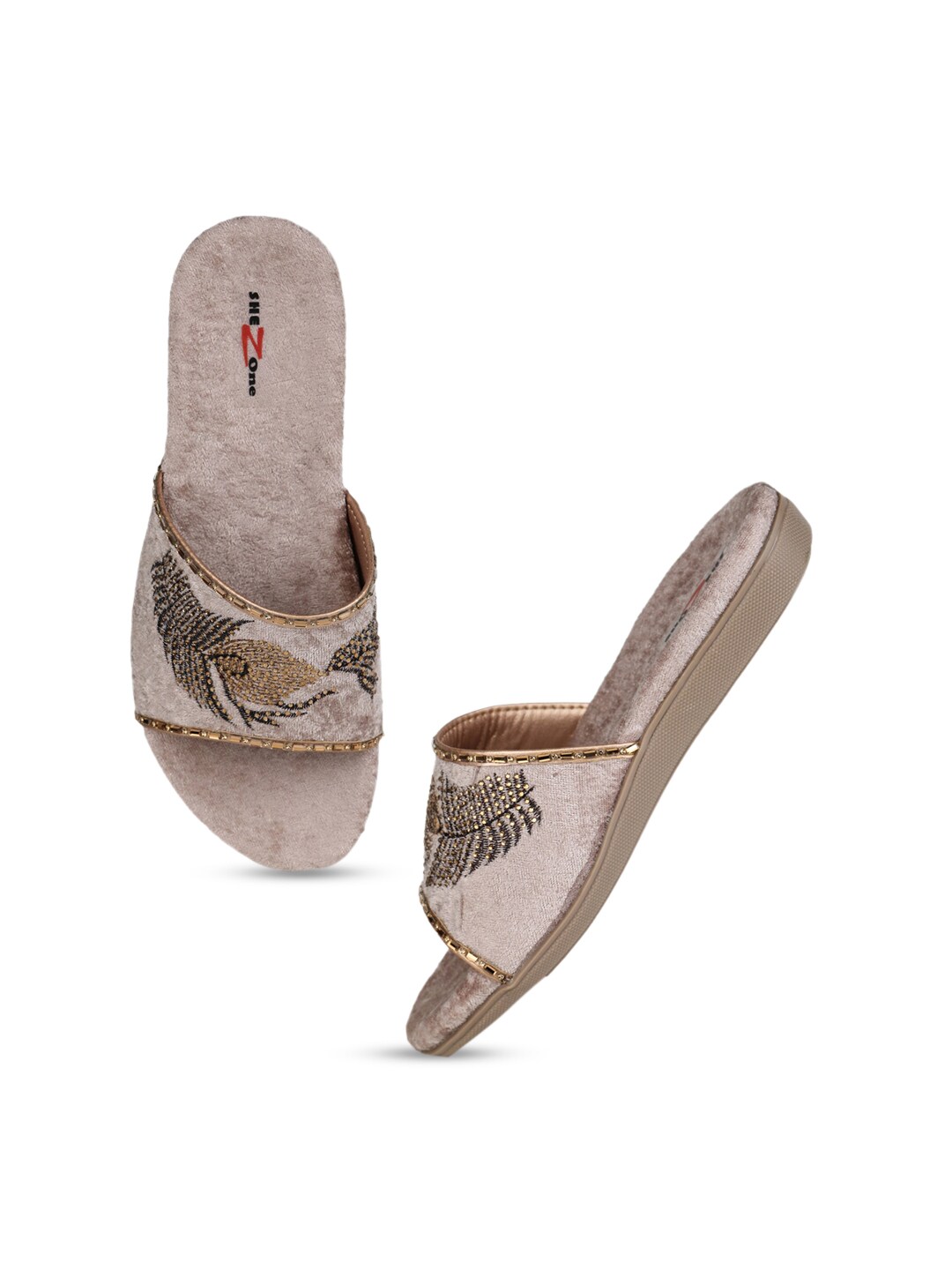 Shezone Women Embroidered Embellished Open Toe Flats Price in India