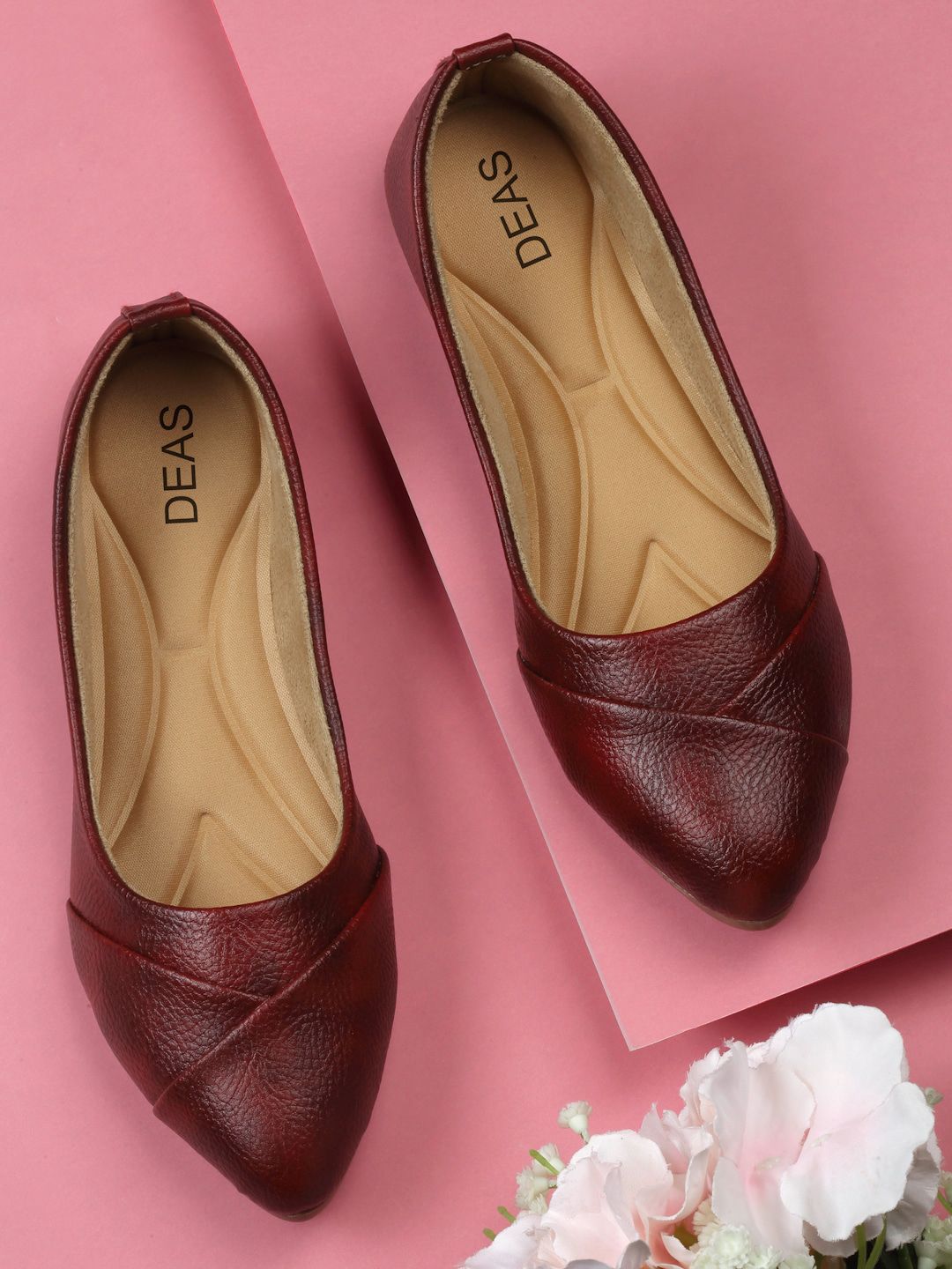 DEAS Textured Leather Pointed Toe Ballerinas