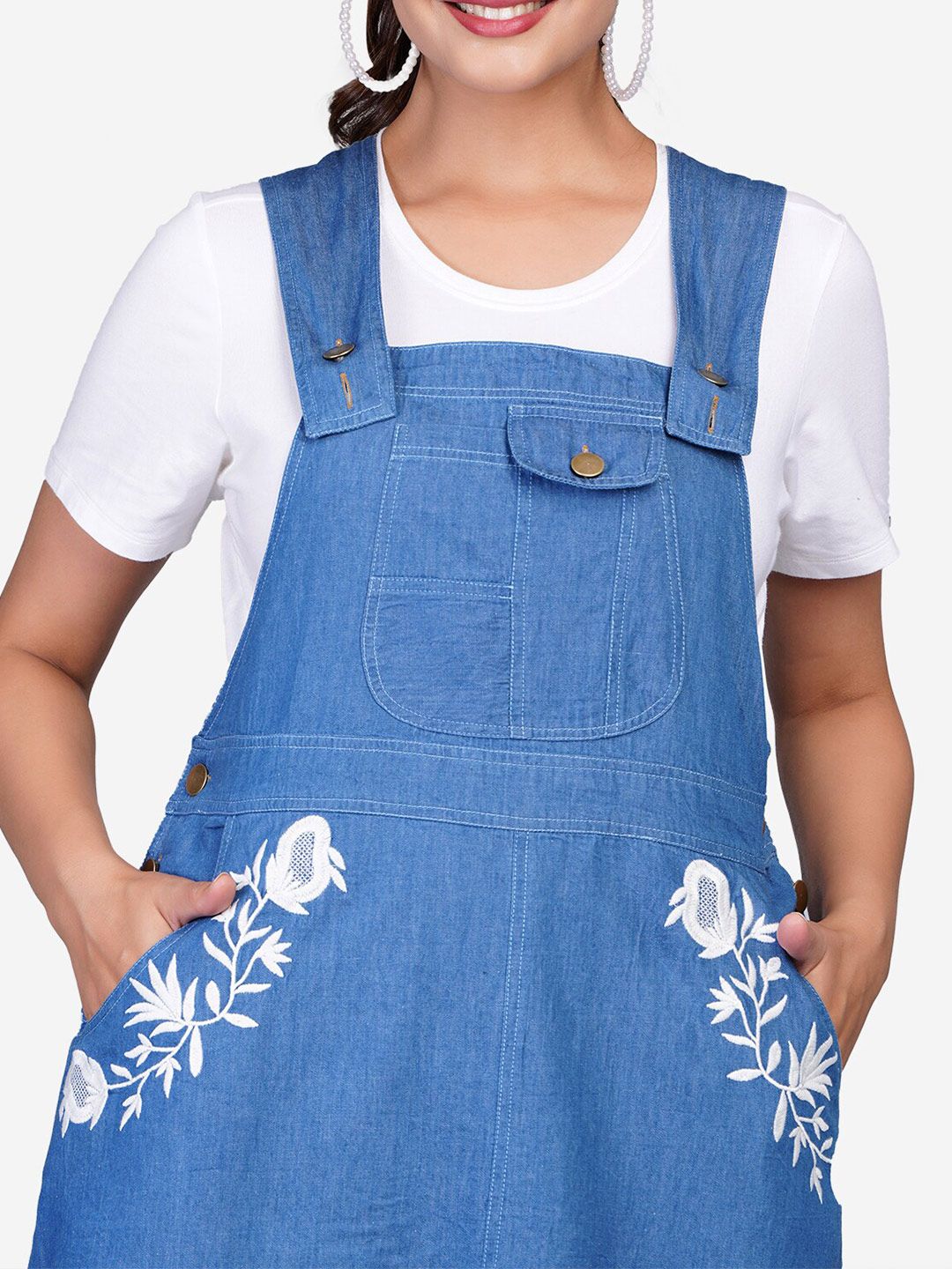 Buy SUMAVI-FASHION Denim Embroidered Mini Pinafore Dress - Dresses