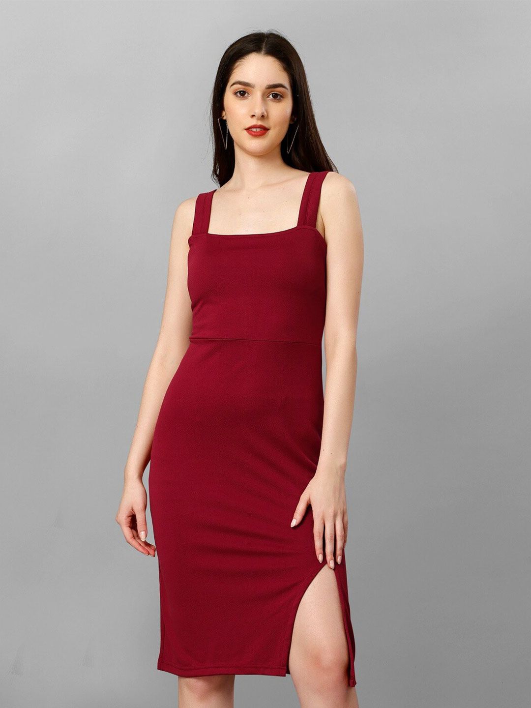 APNISHA Maroon Satin Sheath Dress Price in India