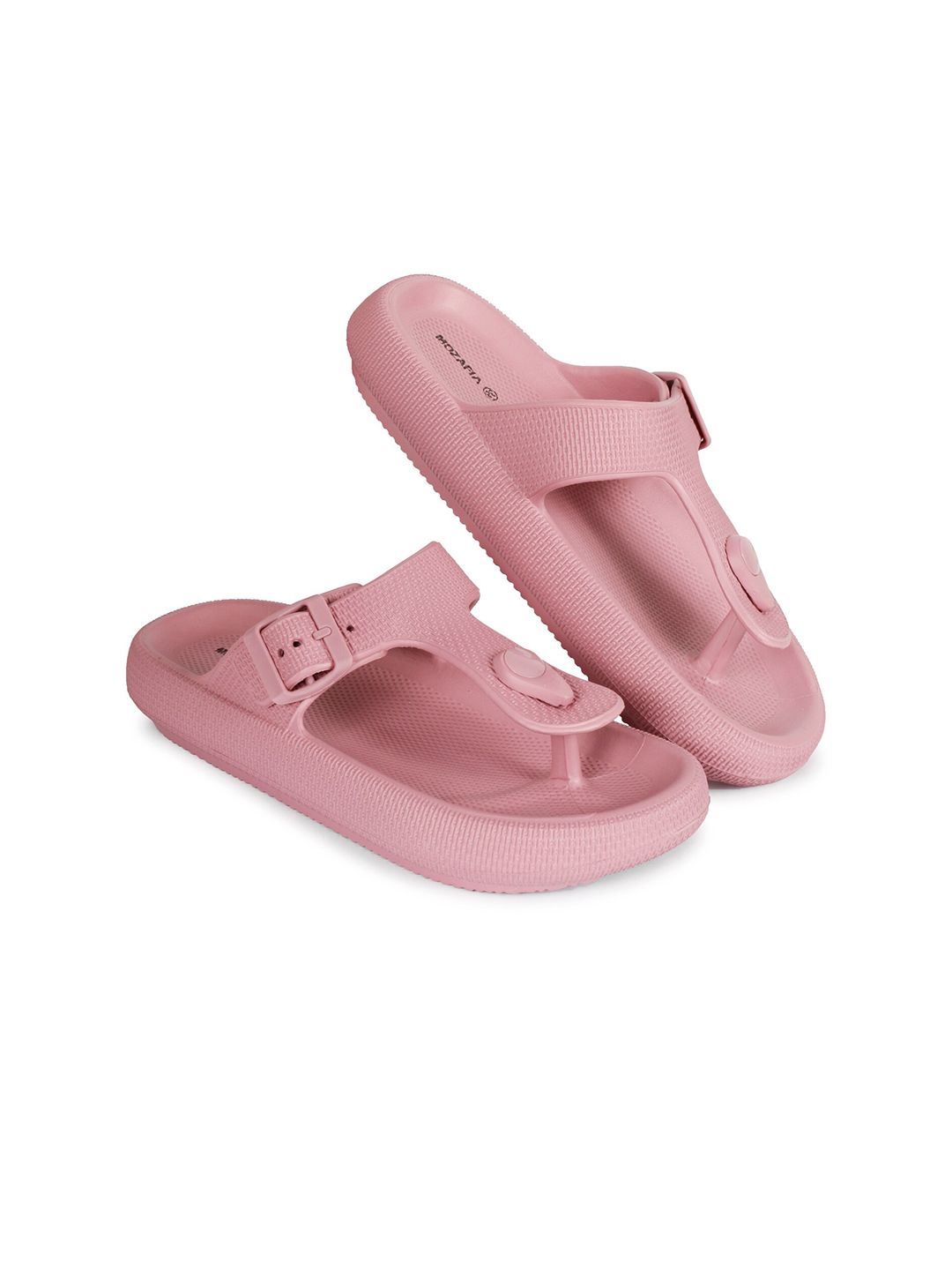 MOZAFIA Women Rubber Thong Flip-Flops With Buckle Detail