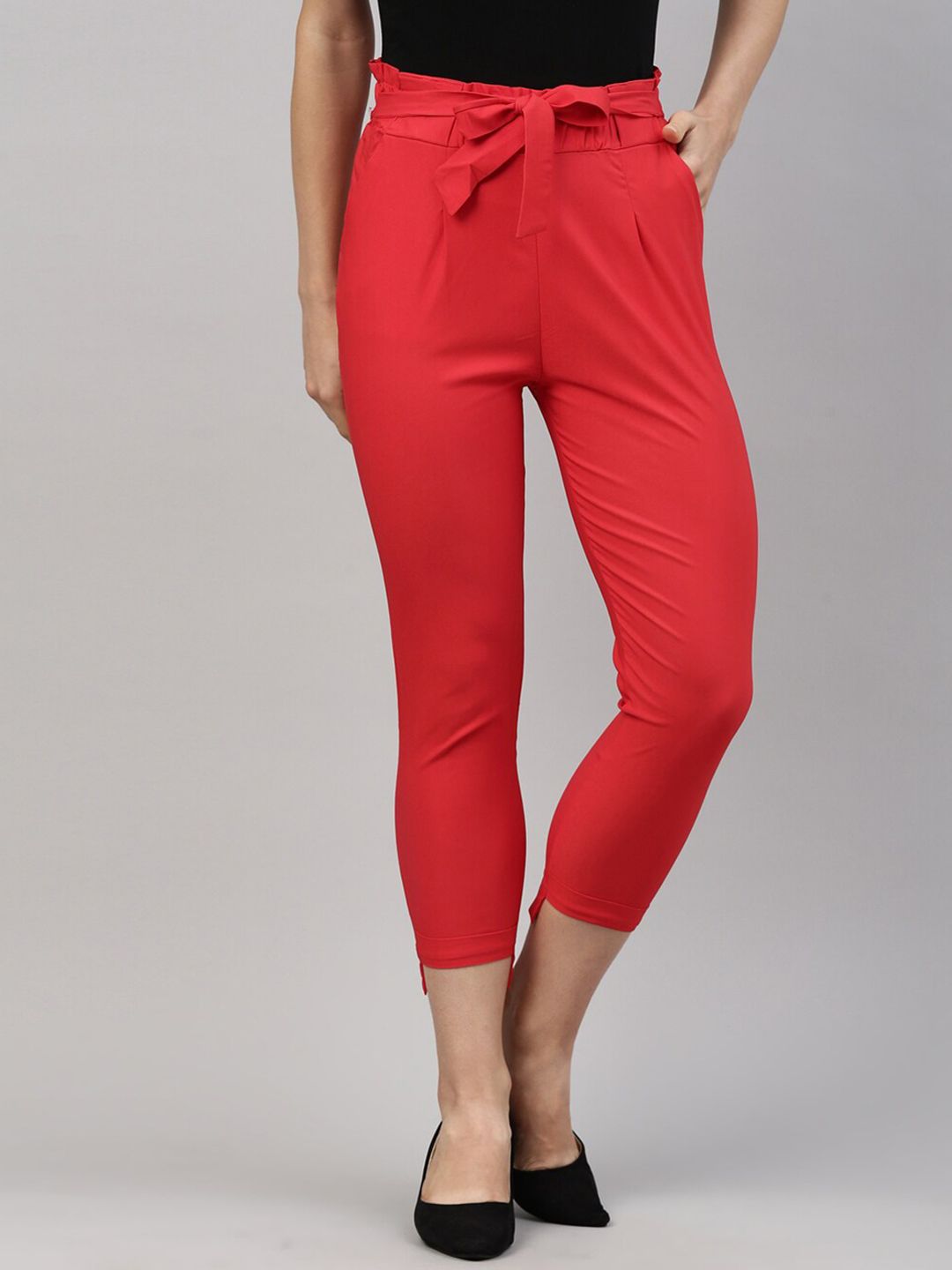 GOLDSTROMS Women Peach-Coloured Relaxed Slim Fit High-Rise Trousers Price in India