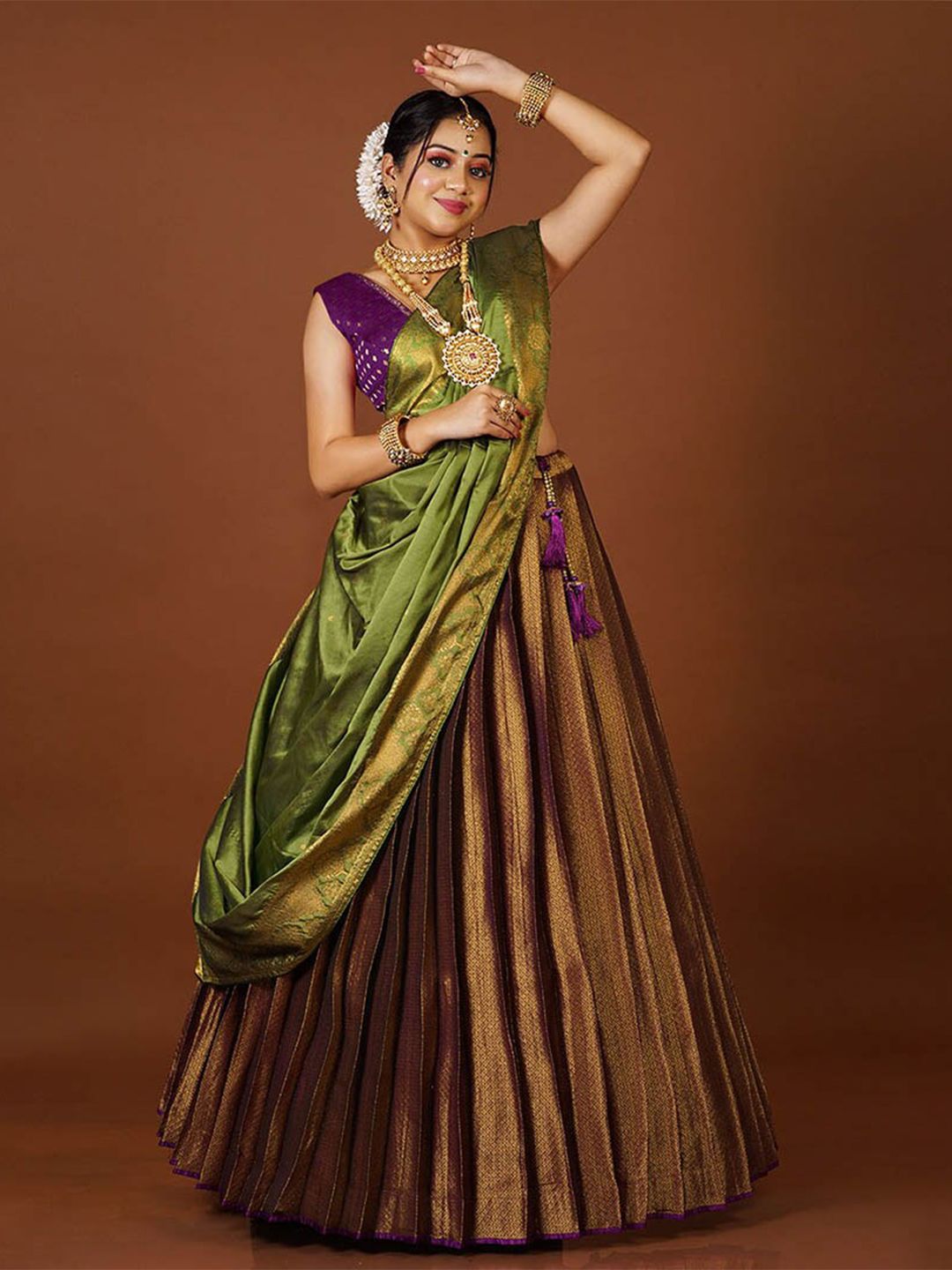 HALFSAREE STUDIO Woven Design Semi-Stitched Lehenga & Blouse With Dupatta Price in India