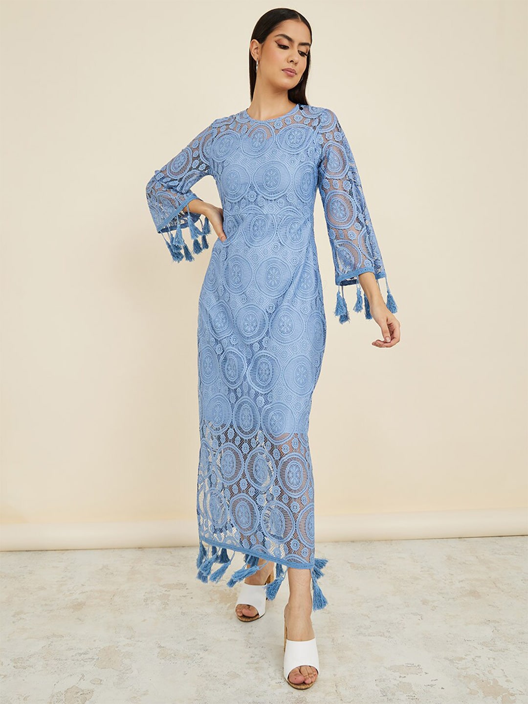 Styli Blue Bell Sleeve A-Line Maxi Dress Price in India