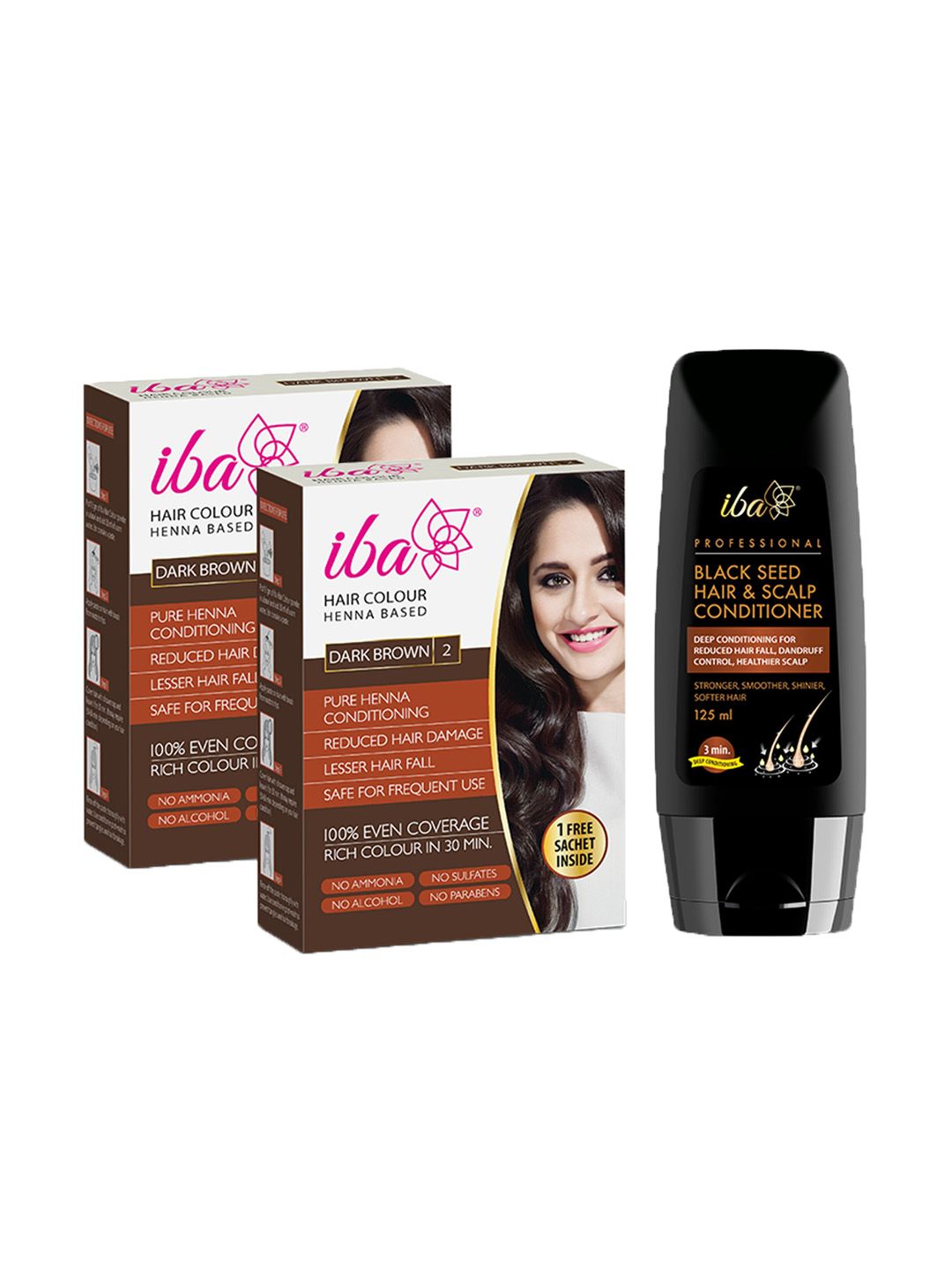 Iba Professional Set of 2 Henna Based Hair Colour 60g Each & Hair Conditioner 125ml
