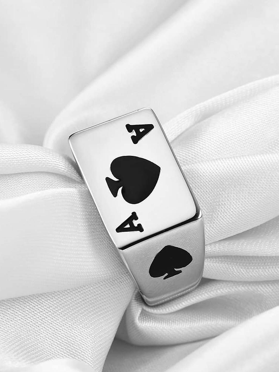 Fashion Frill Silver-Plated Poker Adjustable Finger Ring