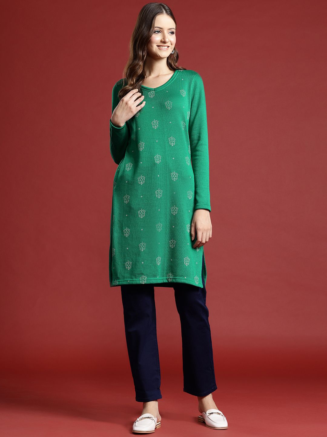 Anouk Floral Printed Winter Kurta Price in India