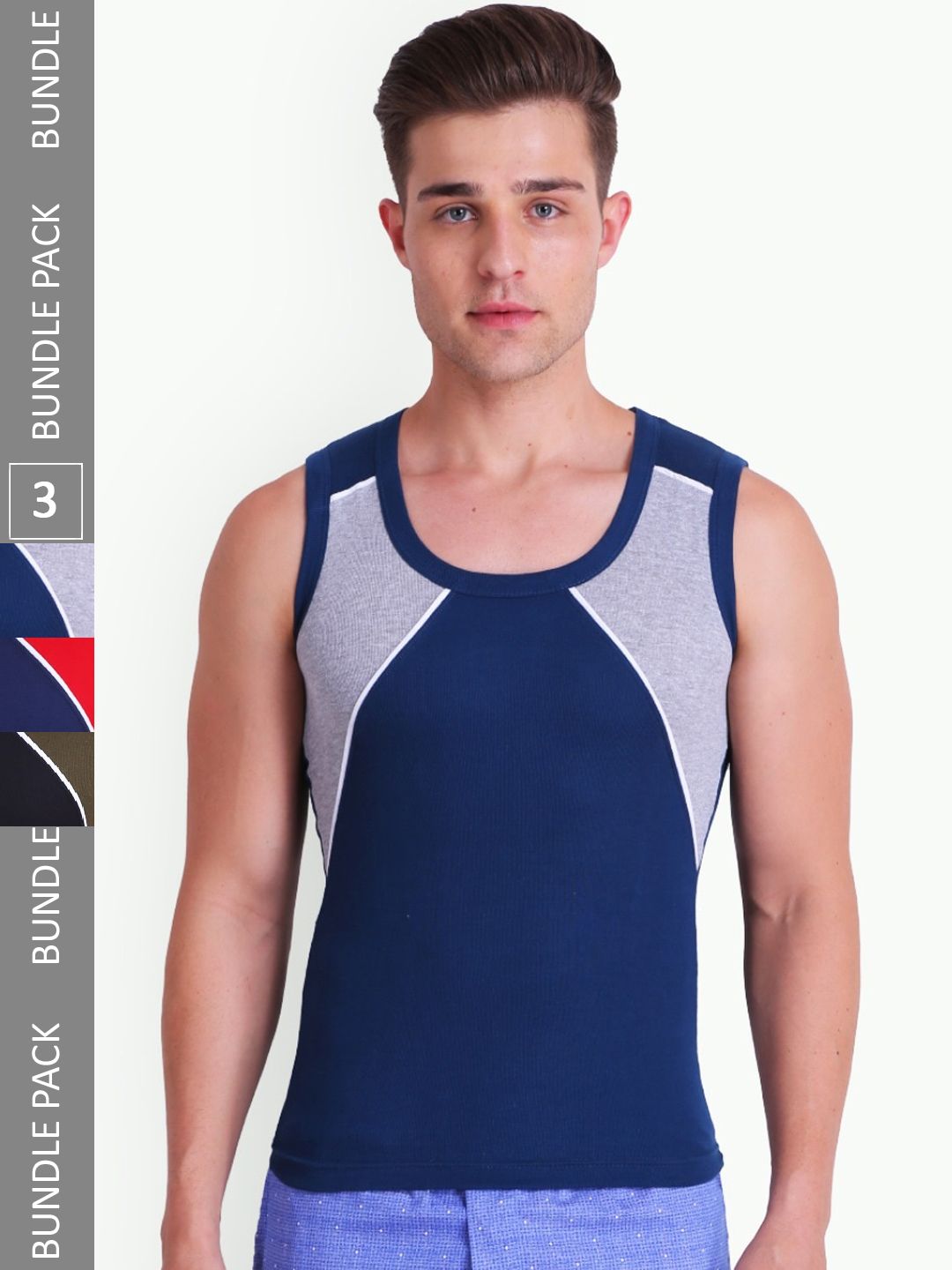 T.T. Titanic Designer Pack Of 3 Colourblocked Pure Cotton Gym Vests