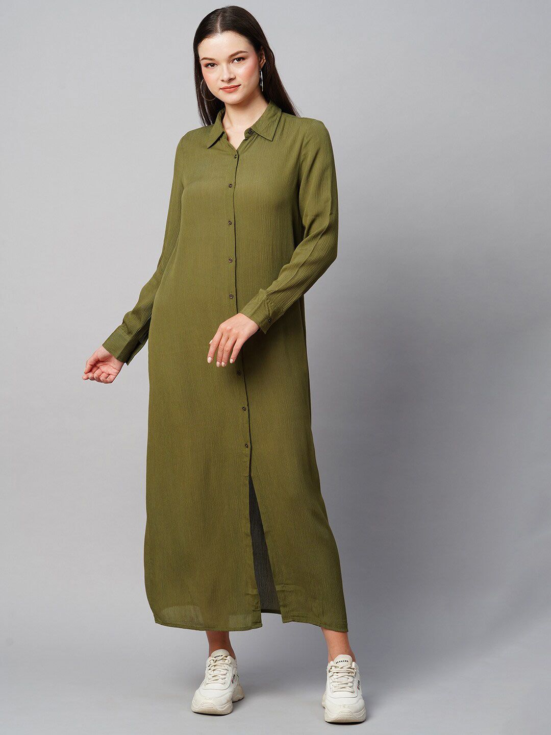 Chemistry Olive Green Shirt Maxi Dress Price in India