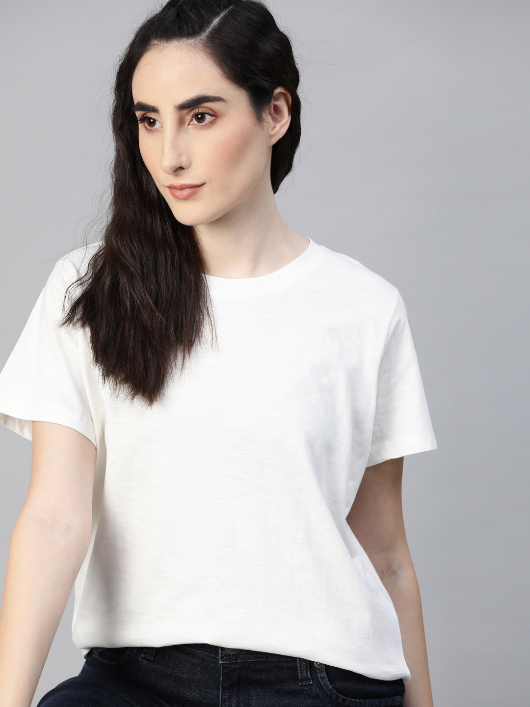 Roadster Women White Cotton Pure Cotton T-shirt Price in India