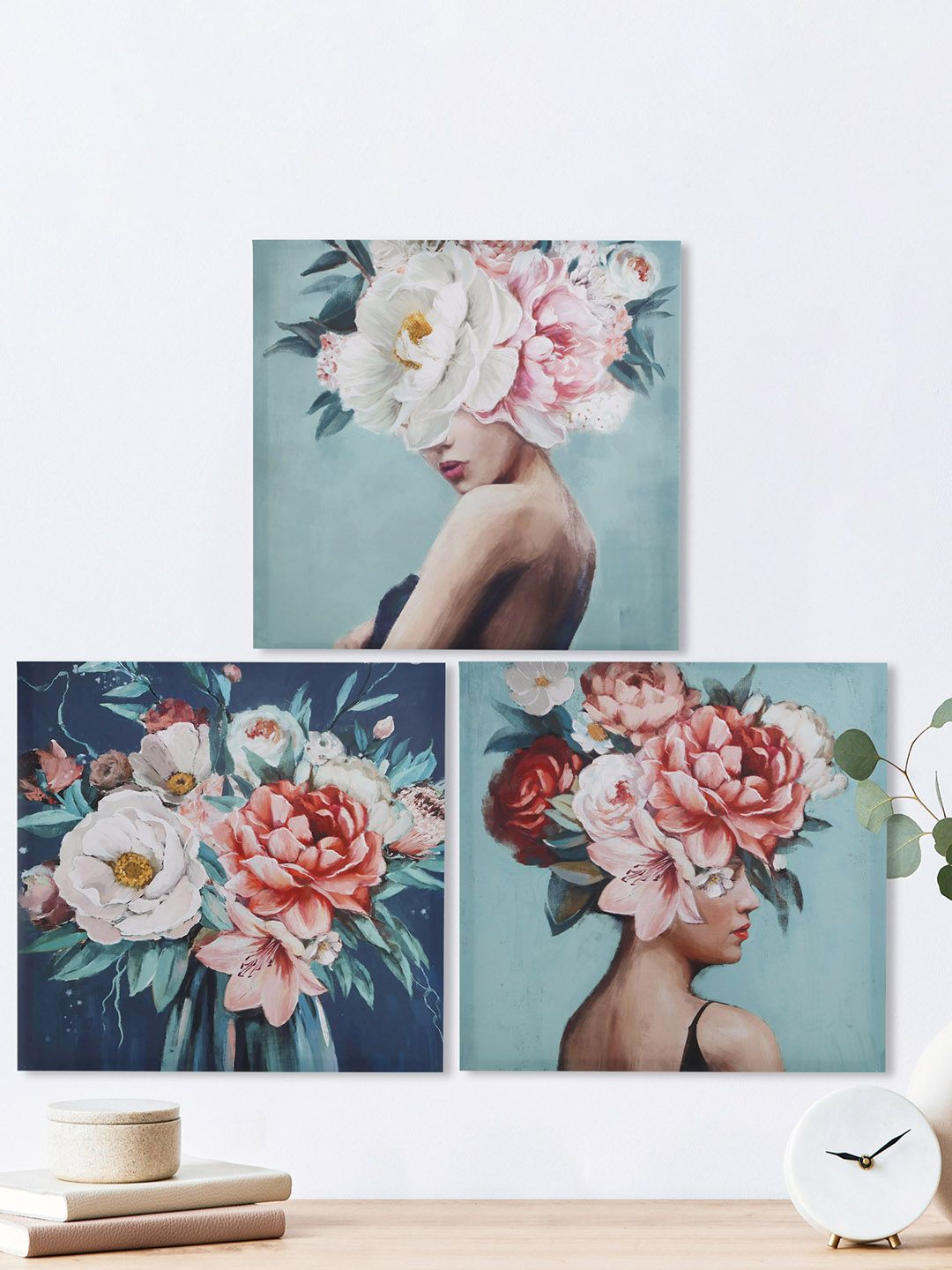 Home Centre Home Centre Flower MDF 3 Pcs Wall Living Room Square Paintings Wall Art -15.7 x 15.7In