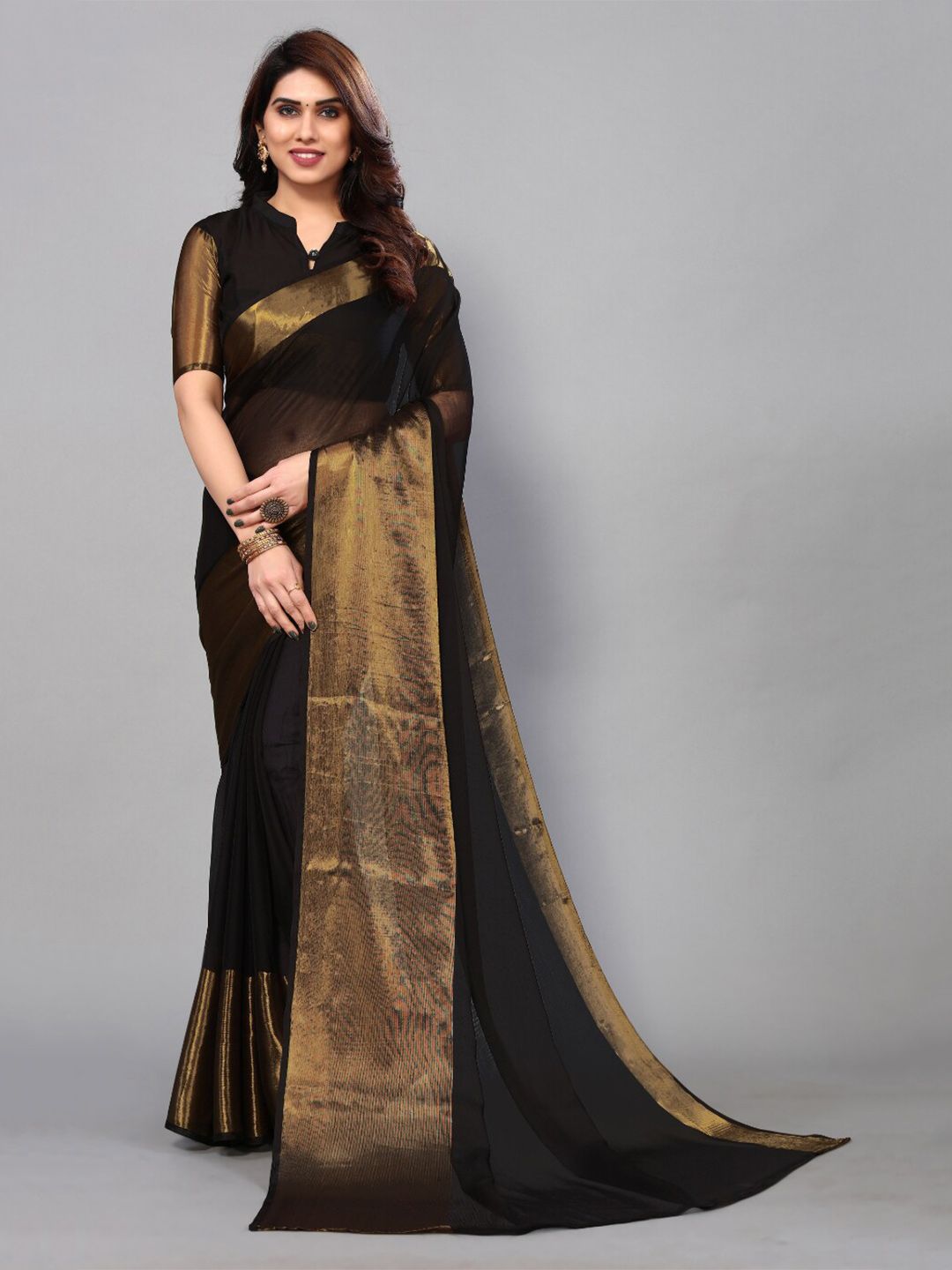 FABMORA Zari Poly Chiffon Saree Price in India