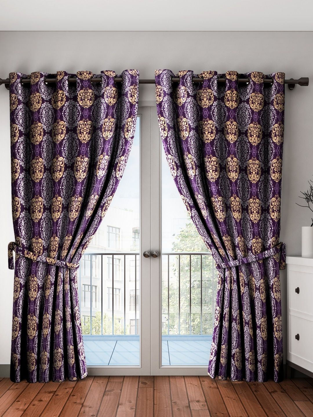 Cortina Purple Jacquard Room Darkening Long Door Curtains Price in India