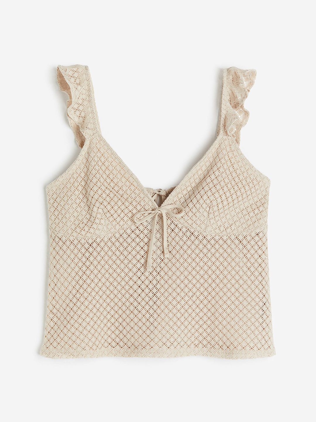 H&M Sweetheart Neck Tie Up Detail Cotton Lace Top Price in India