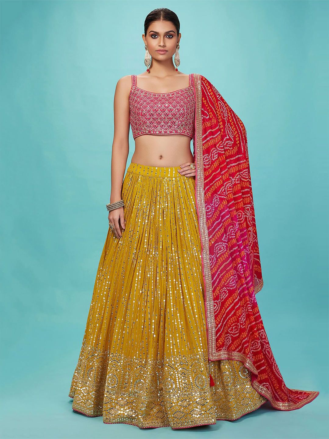 FABPIXEL Embroidered Thread Work Semi-Stitched Lehenga & Unstitched Blouse With Dupatta Price in India