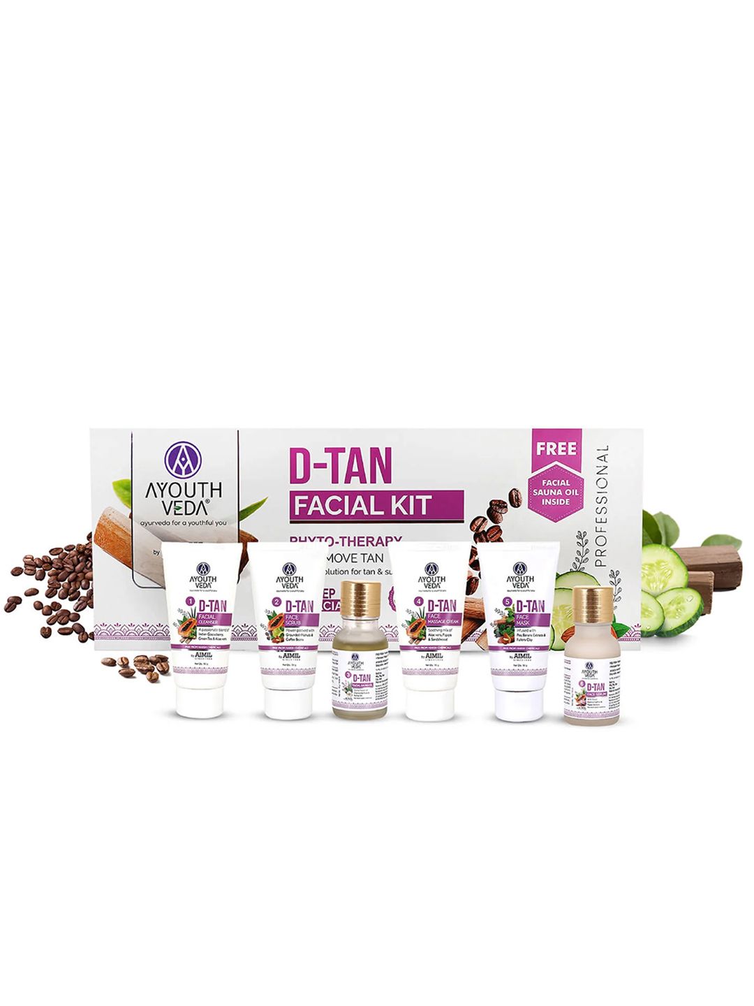 AYOUTHVEDA Phyto-Therapy D-Tan 6-Step Facial Kit for Tan Removal & Brightness